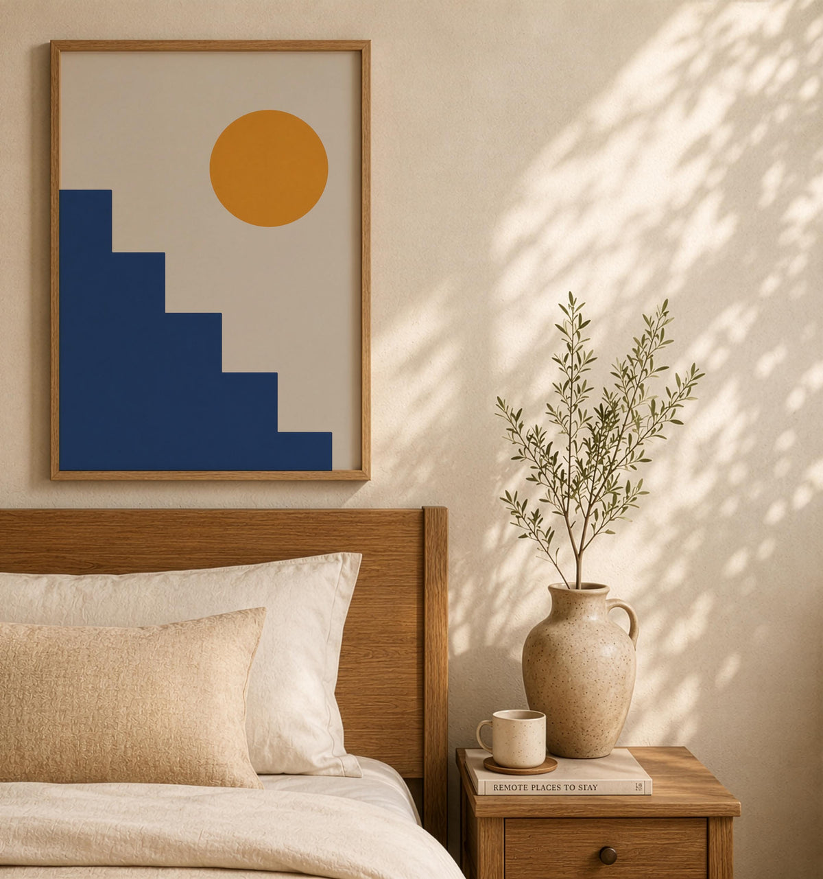 Ascend Abstract Steps Print | Mediterranean Geometric Landscape Wall Art | Framed or Unframed