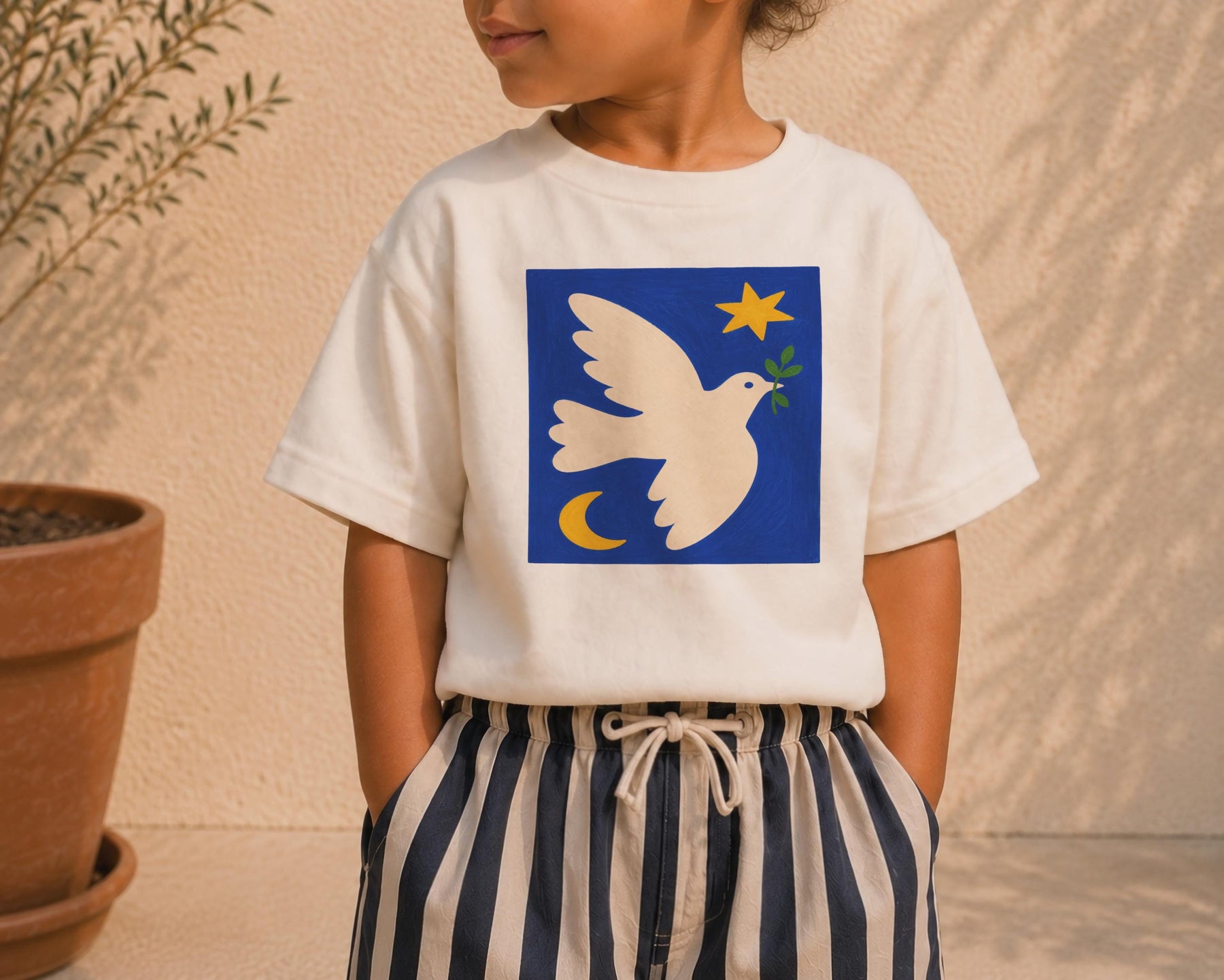 Folk Art Bird Kids T-Shirt | Organic Cotton, Hand-Painted Peace Dove Graphic Tee