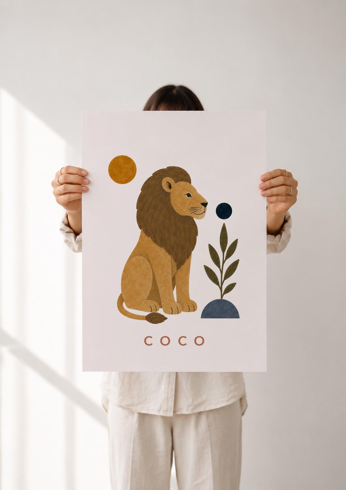 Personalised Lion Nursery Print | Modern Safari Animal Wall Art | Framed or Unframed