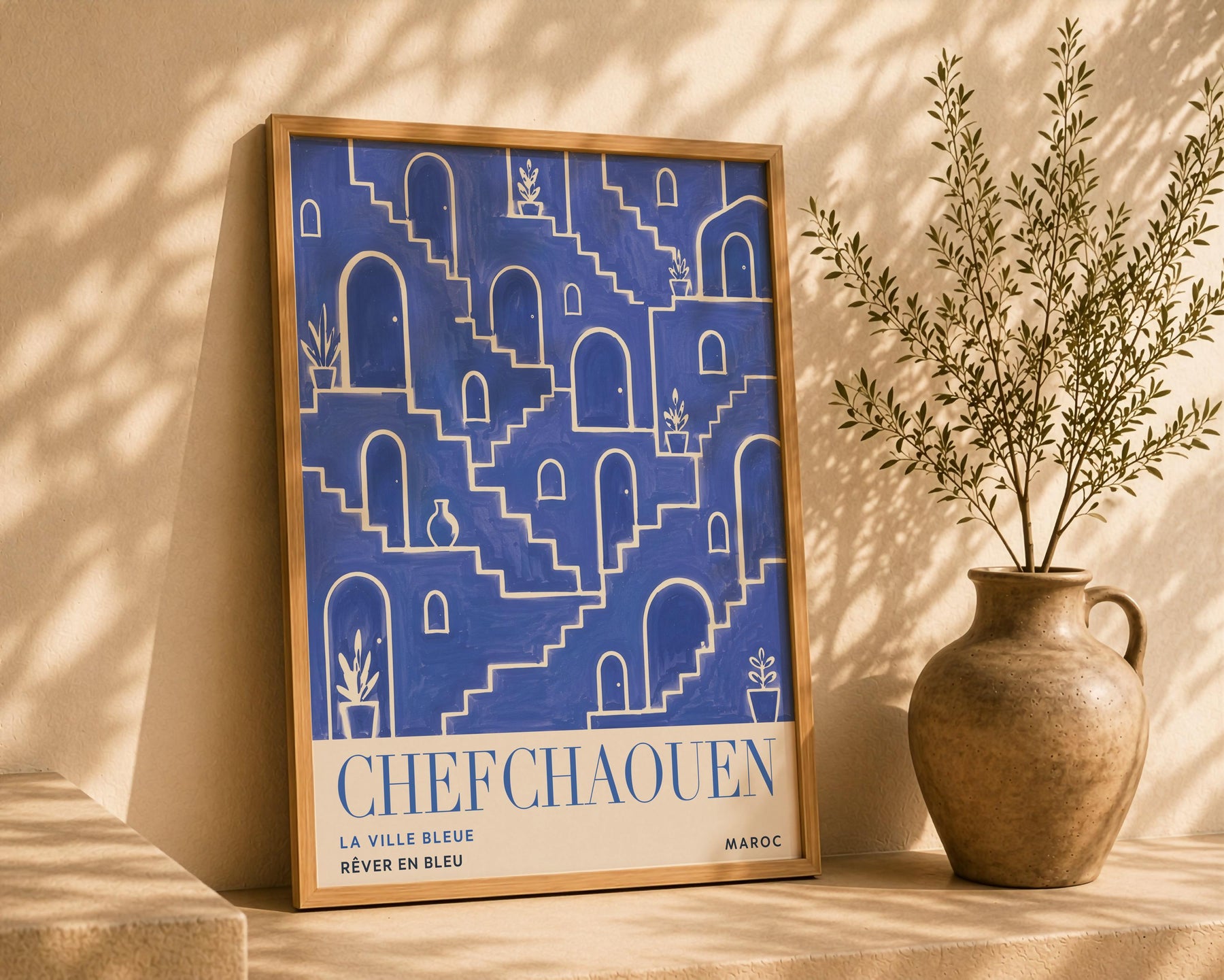 Chefchaouen Morocco Travel Poster | Blue City Wall Art, Mediterranean Decor | Framed or Unframed