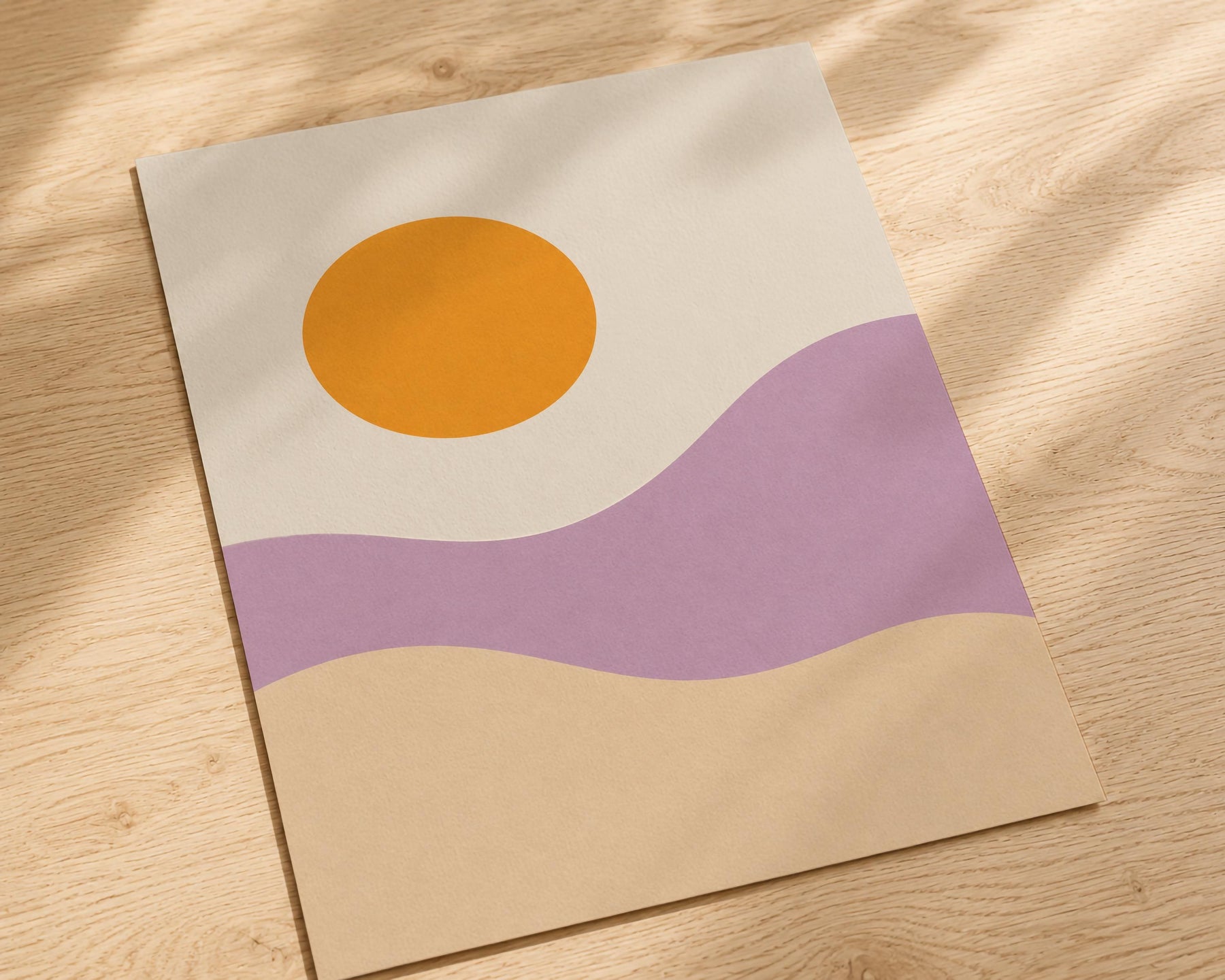Desert Dunes Abstract Print | Minimalist Lilac Hills, Golden Sun Wall Art | Framed or Unframed