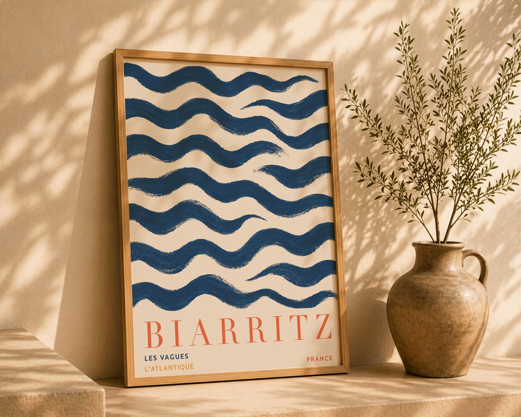 Biarritz Print | Hand-Painted French Coastal Waves Travel Poster | Framed or Unframed