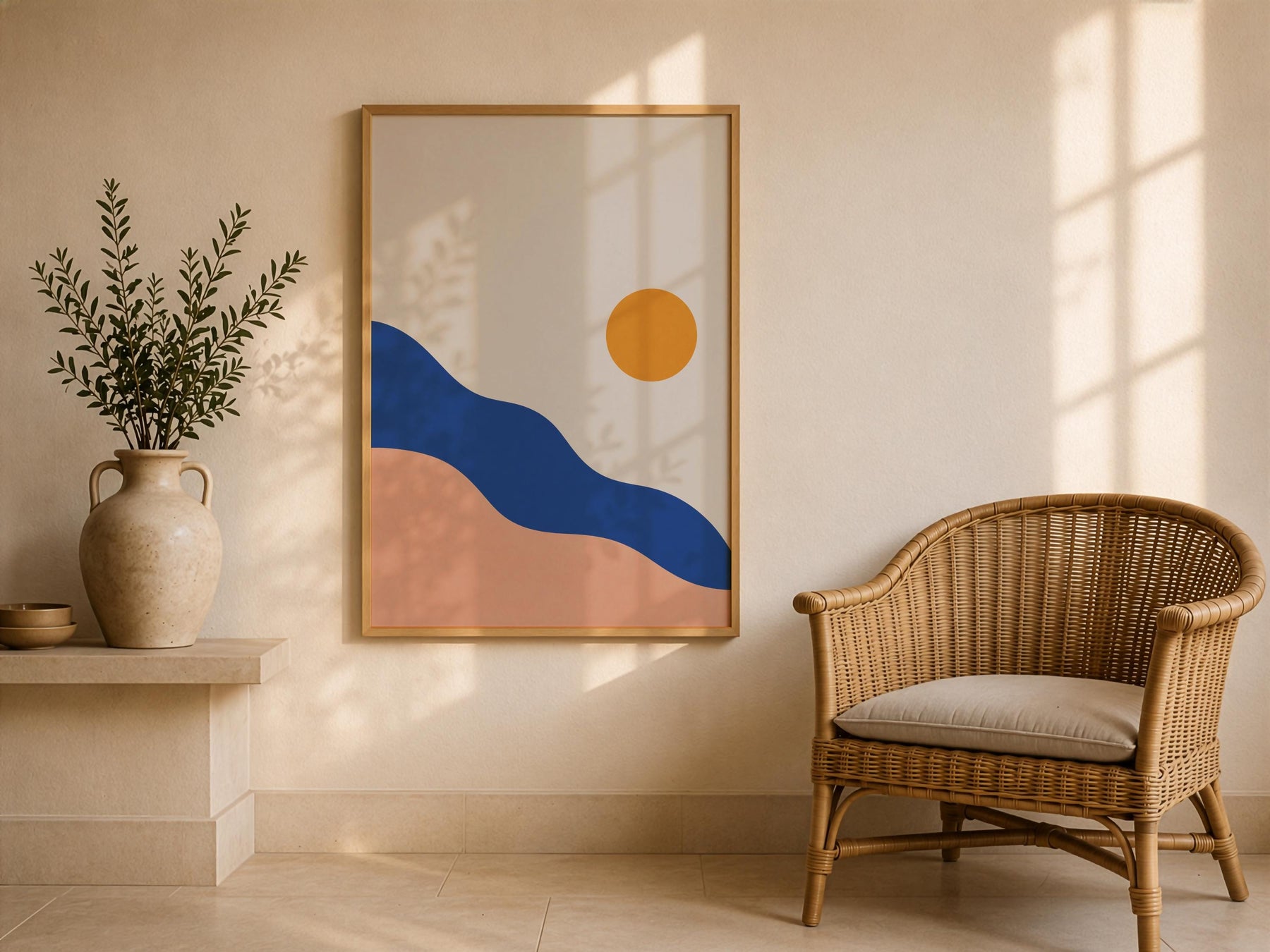 Solstice Abstract Landscape Print | Minimalist Sun Wall Art, Mediterranean Decor | Framed or Unframed