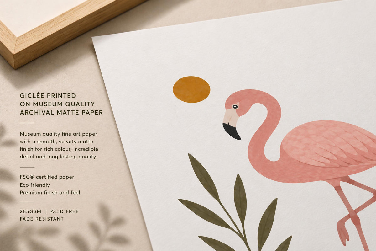 Personalised Flamingo Nursery Print, Modern Playroom Tropical Bird Wall Art, Framed or Unframed Poster