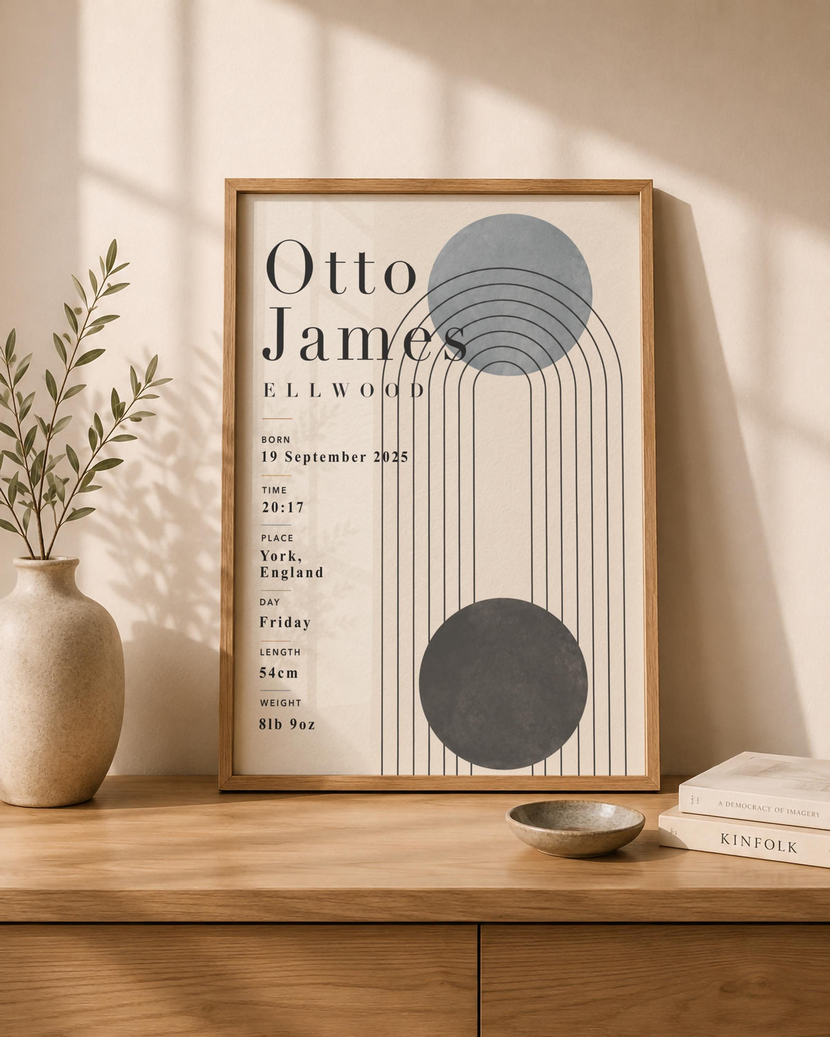 Personalised Birth Record Print | Modern Nursery Wall Art | Framed or Unframed