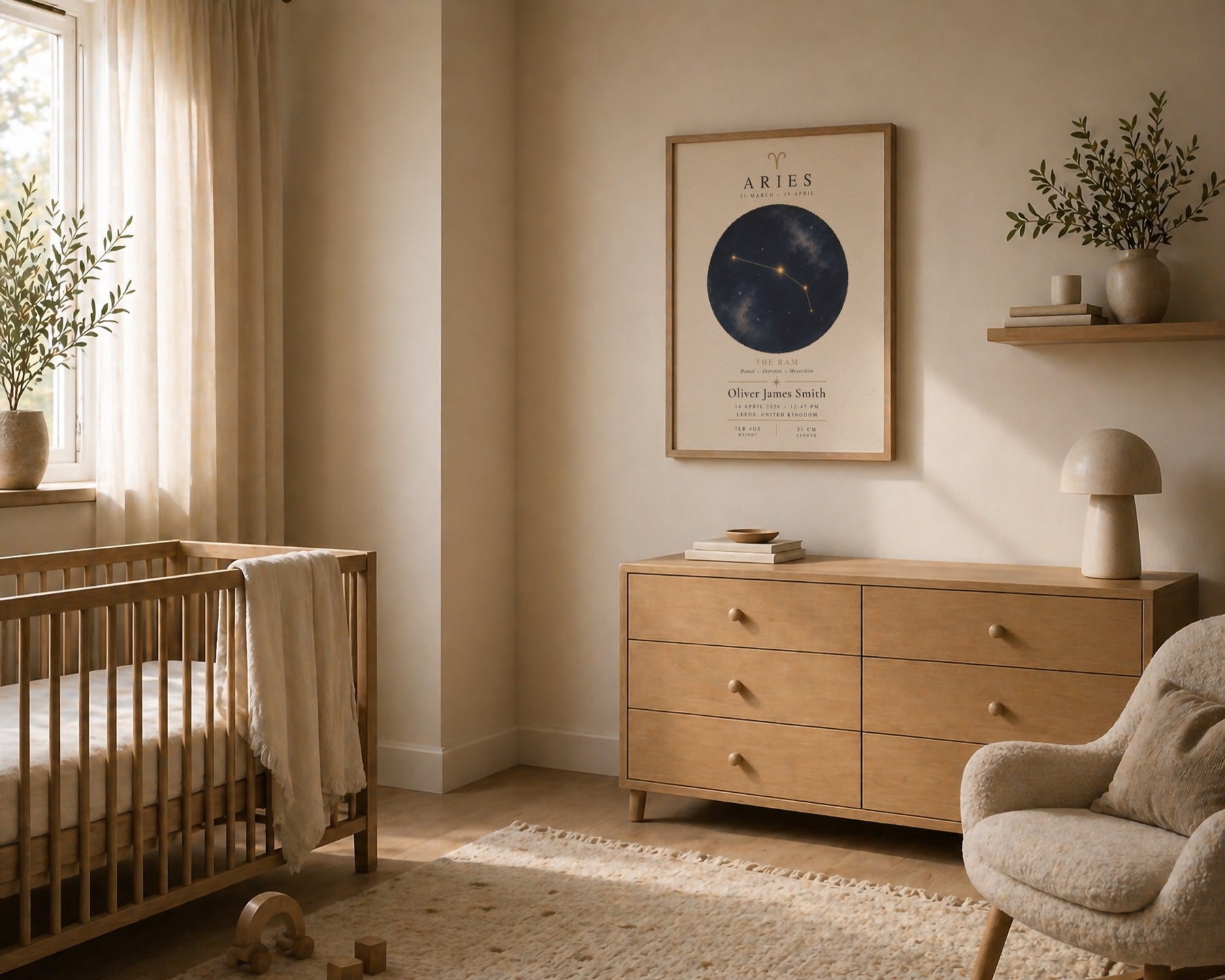 Personalised Zodiac Constellation Birth Story Print | Custom Baby Details Nursery Wall Art | Framed or Unframed
