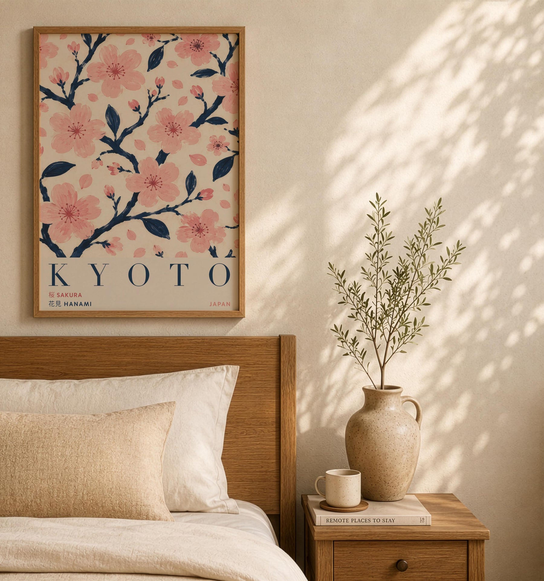 Kyoto Cherry Blossom Print | Hand-Painted Sakura Japanese Wall Art Travel Poster | Framed or Unframed