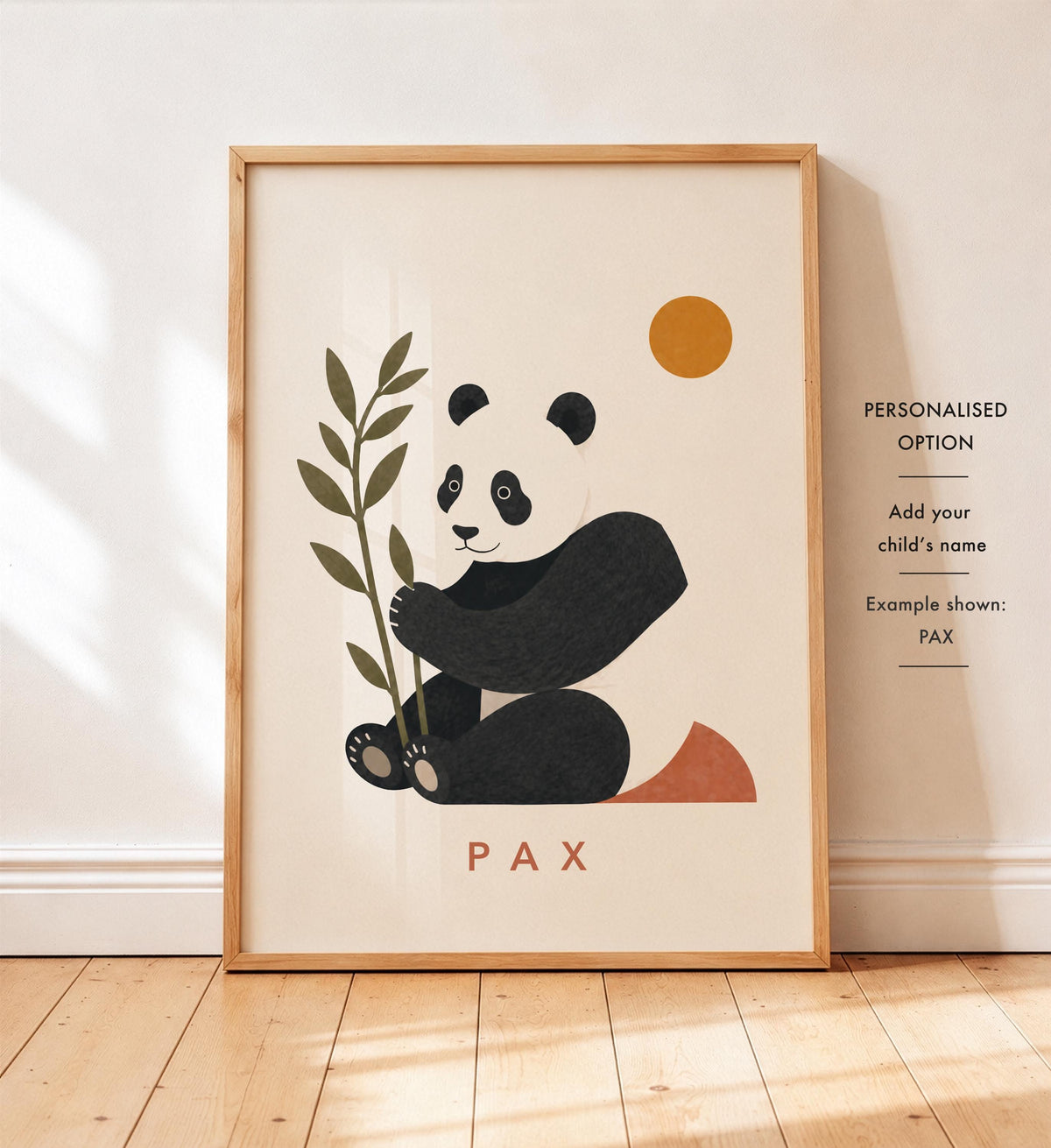 Personalised Panda Nursery Print, Modern Playroom Animal Wall Art, Framed or Unframed Poster