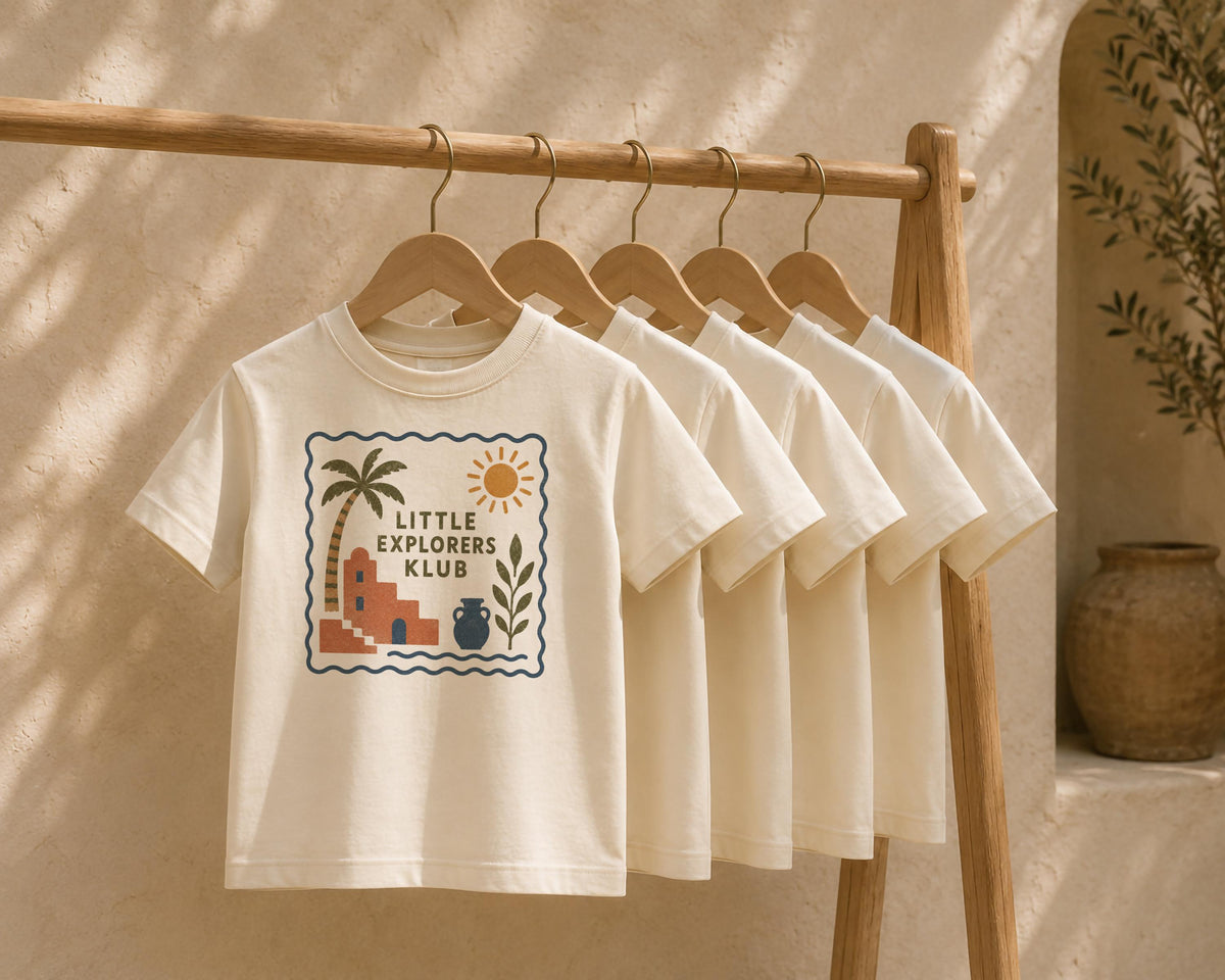 Little Explorers Klub Organic Cotton Kids T-Shirt | Mediterranean Graphic Tee for Kids