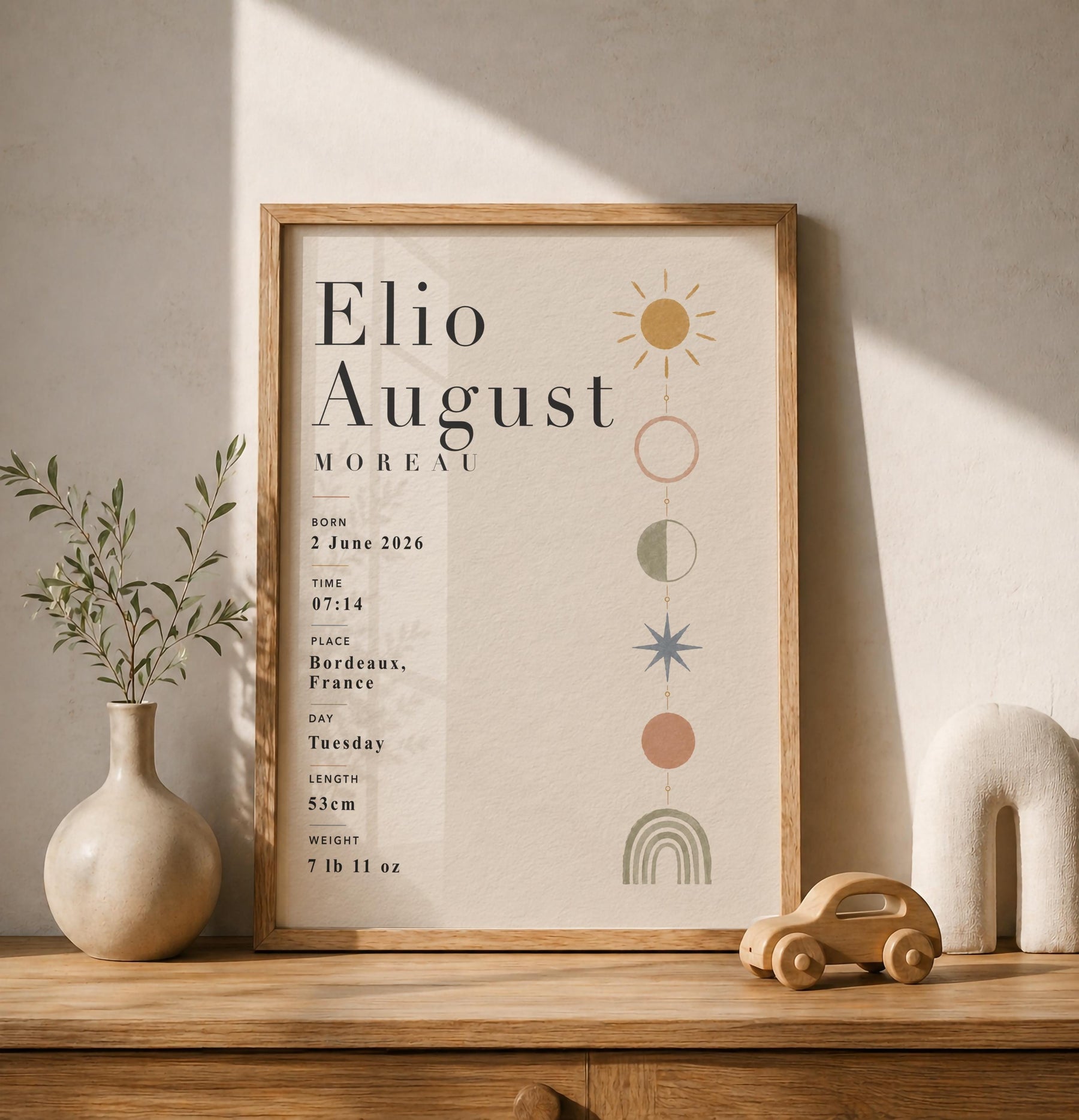 Personalised Baby Birth Record Print | Celestial Nursery Wall Art | Framed or Unframed