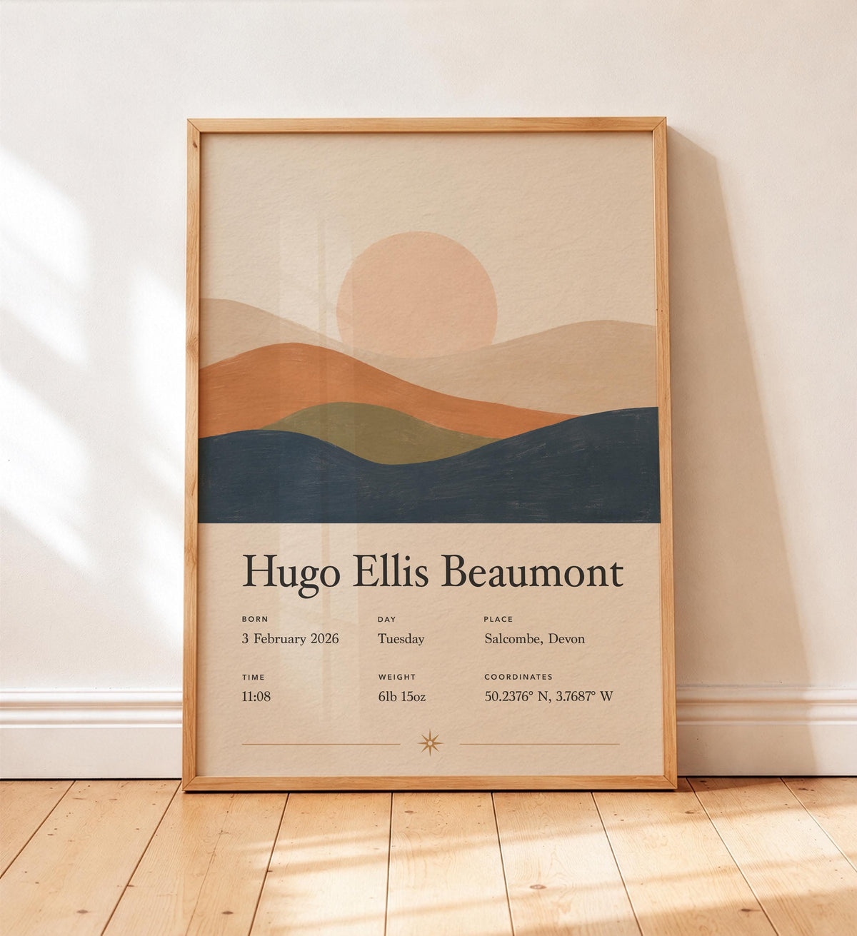 Personalised Birth Story Print | Rolling Hills Landscape Nursery Wall Art | Framed or Unframed