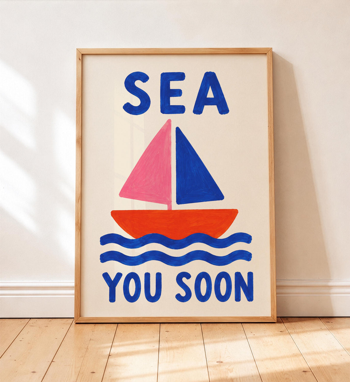 Sea You Soon Sailboat Print | Bold Hand-Painted Coastal Wall Art | Framed or Unframed
