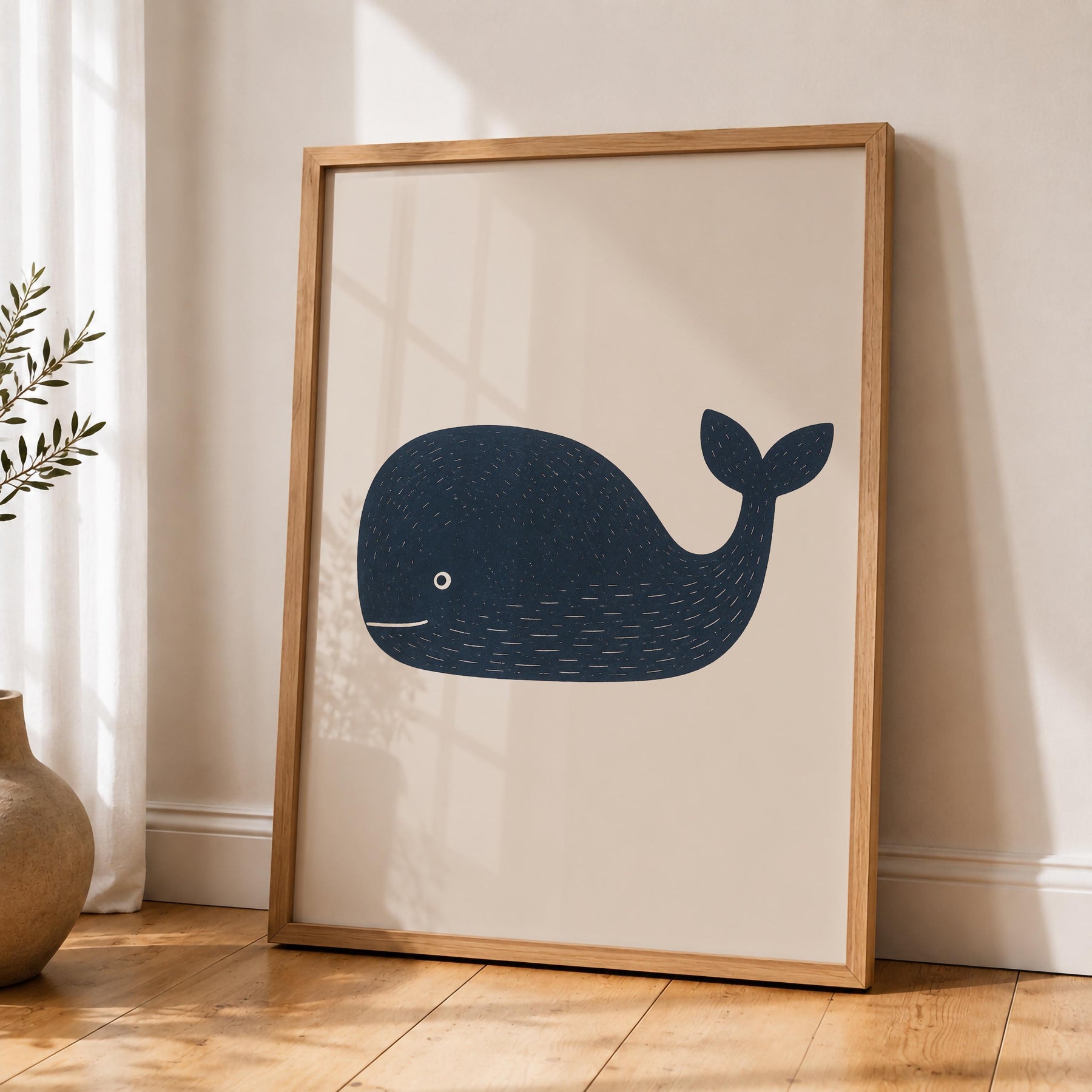 Hand-Painted Whale Print | Scandinavian Coastal Nursery Decor | Framed or Unframed