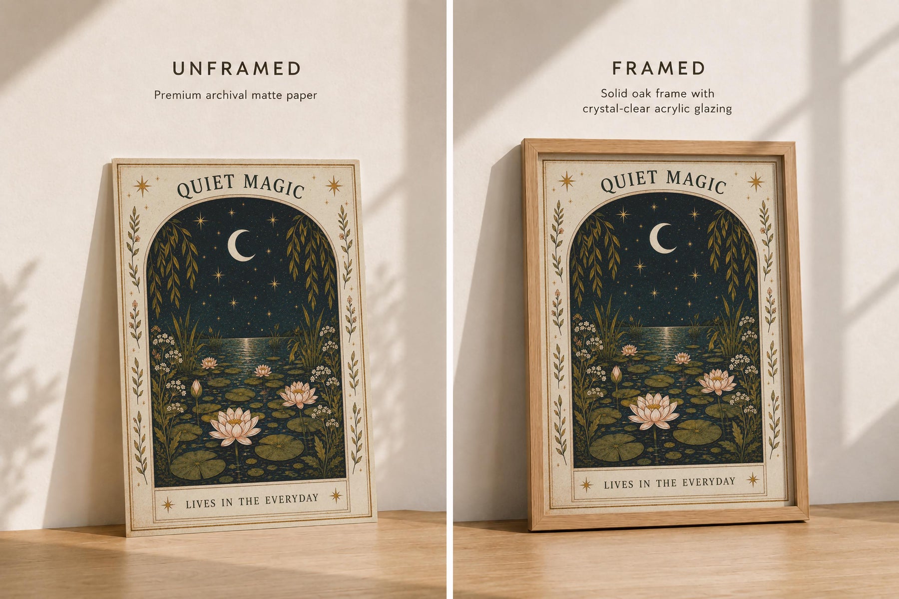 Quiet Magic Print | Celestial Nursery Wall Art, Botanical Folk Art Illustration, Framed or Unframed