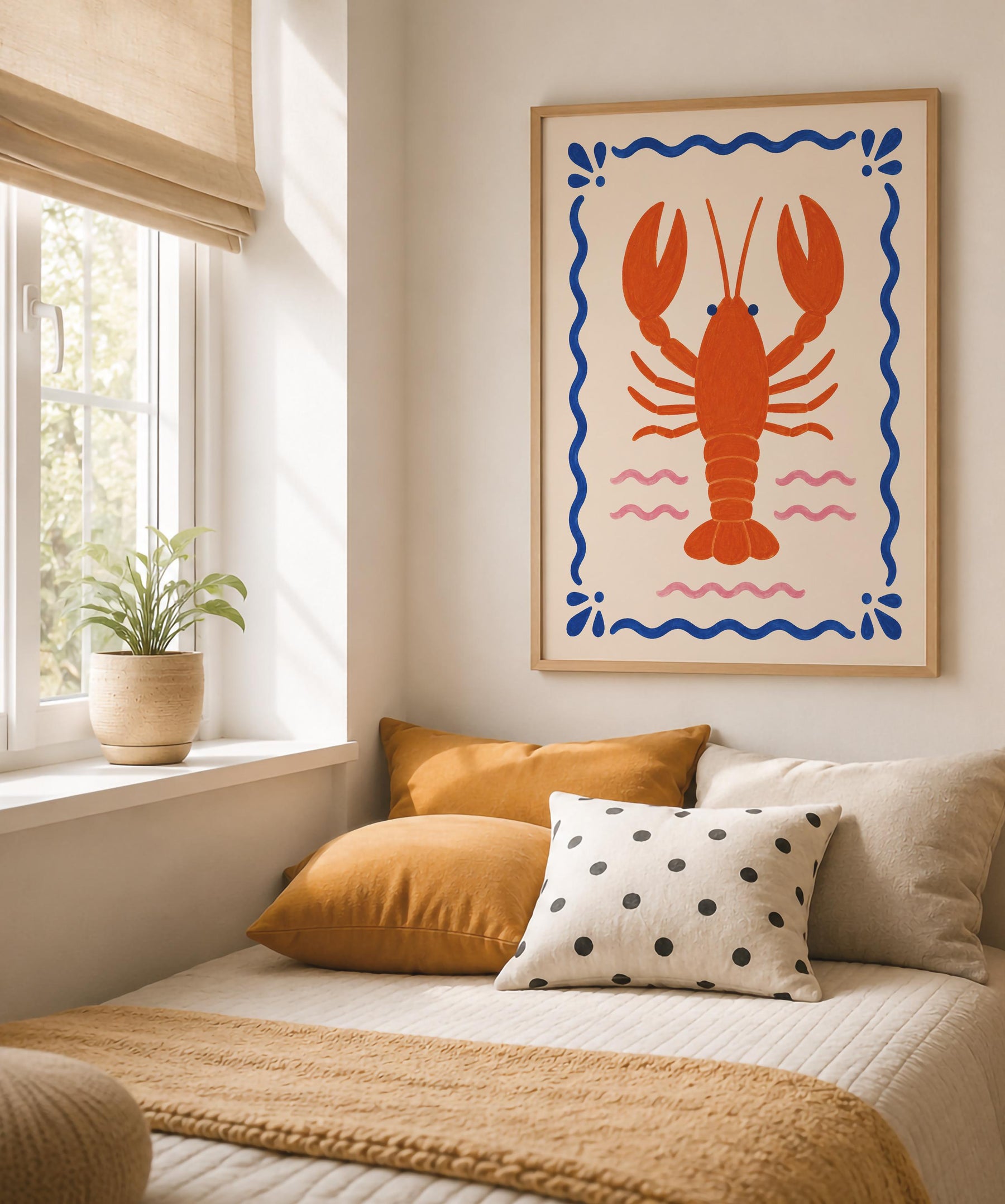 Hand-Painted Lobster Print | Coastal Beach House Decor | Framed or Unframed