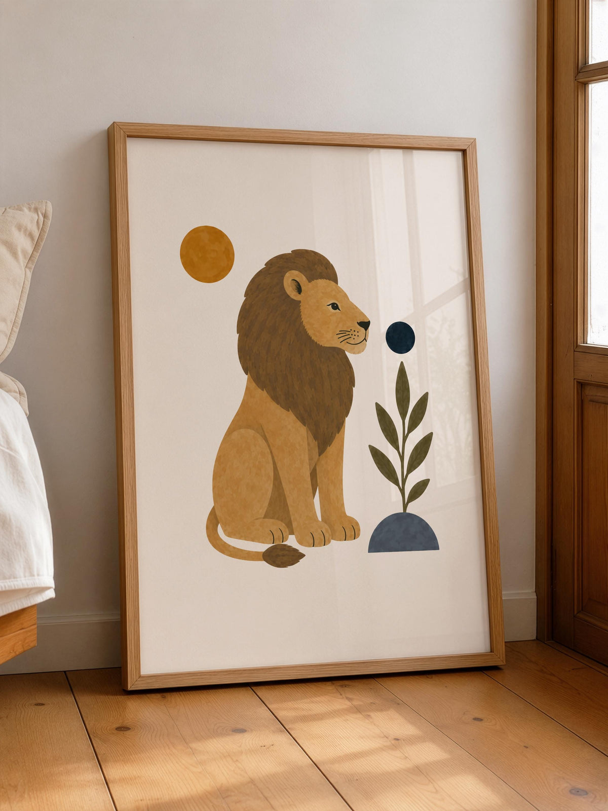 Personalised Lion Nursery Print | Modern Safari Animal Wall Art | Framed or Unframed
