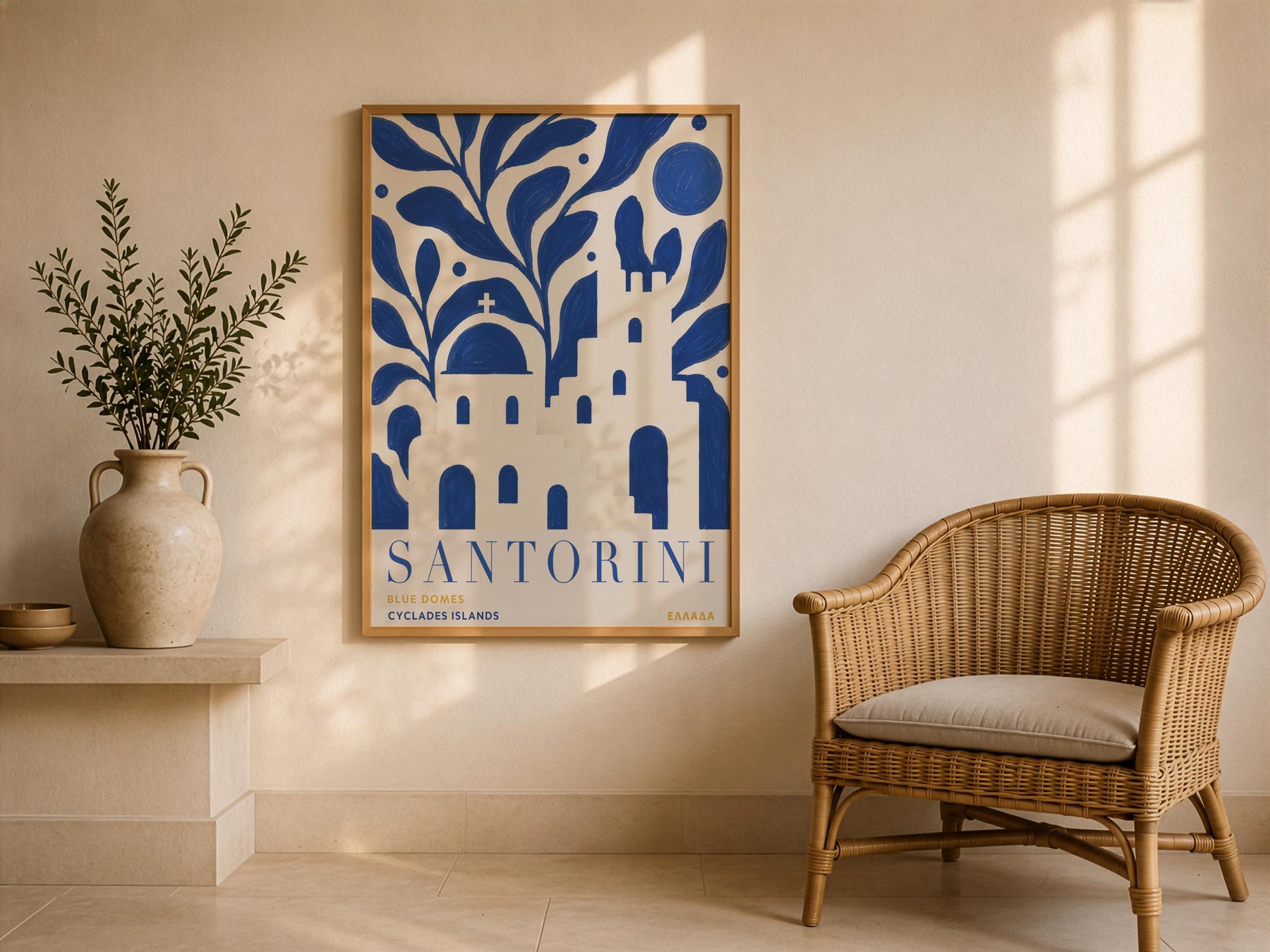 Santorini Blue Domes Print | Greek Island Travel Poster, Cyclades Illustration | Framed or Unframed
