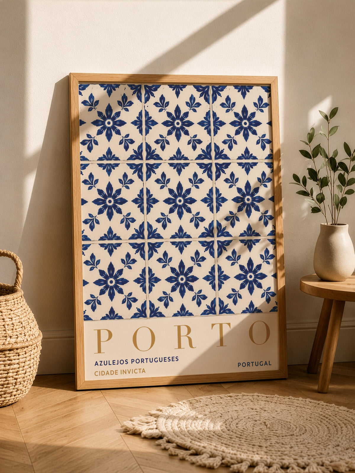 Porto Azulejo Tile Print | Portuguese Coastal Travel Poster | Framed or Unframed