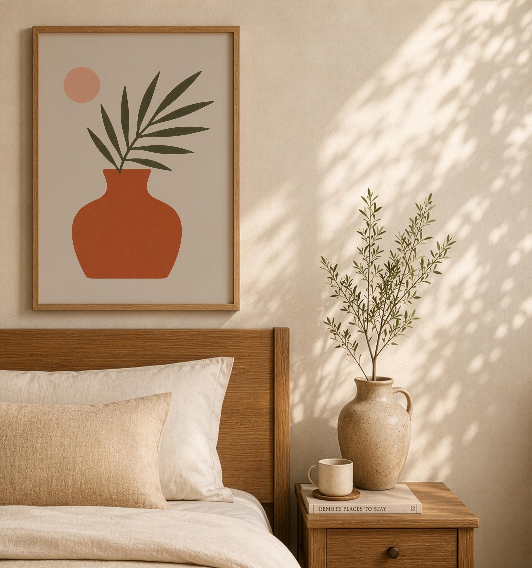 Vela Palm Leaf Vase Print | Minimalist Botanical Terracotta Wall Art | Framed or Unframed