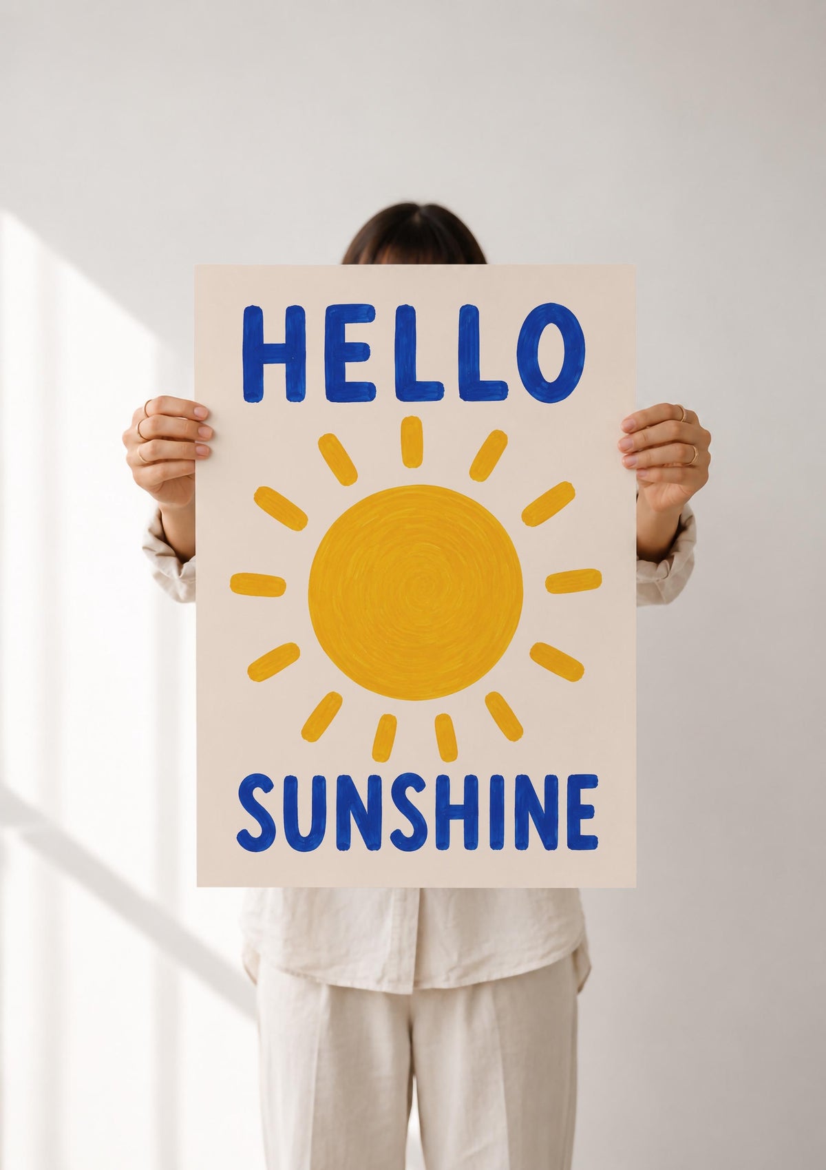 Hello Sunshine Print | Hand-Painted Sun Wall Art | Framed or Unframed