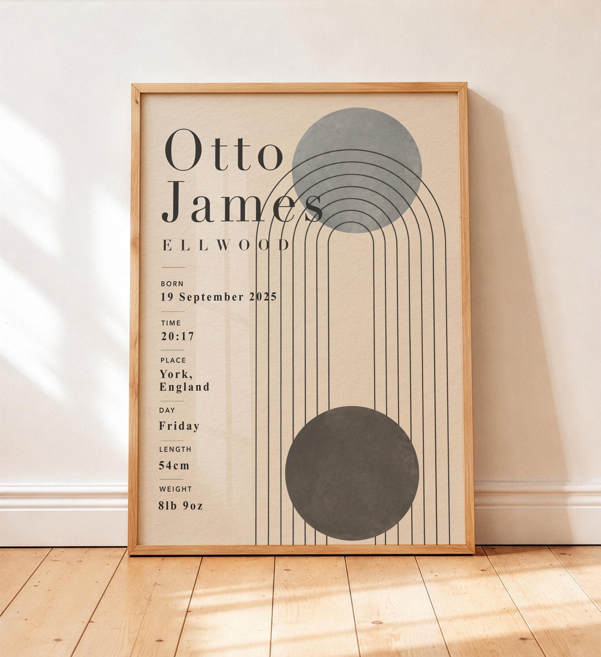 Personalised Birth Record Print | Modern Nursery Wall Art | Framed or Unframed