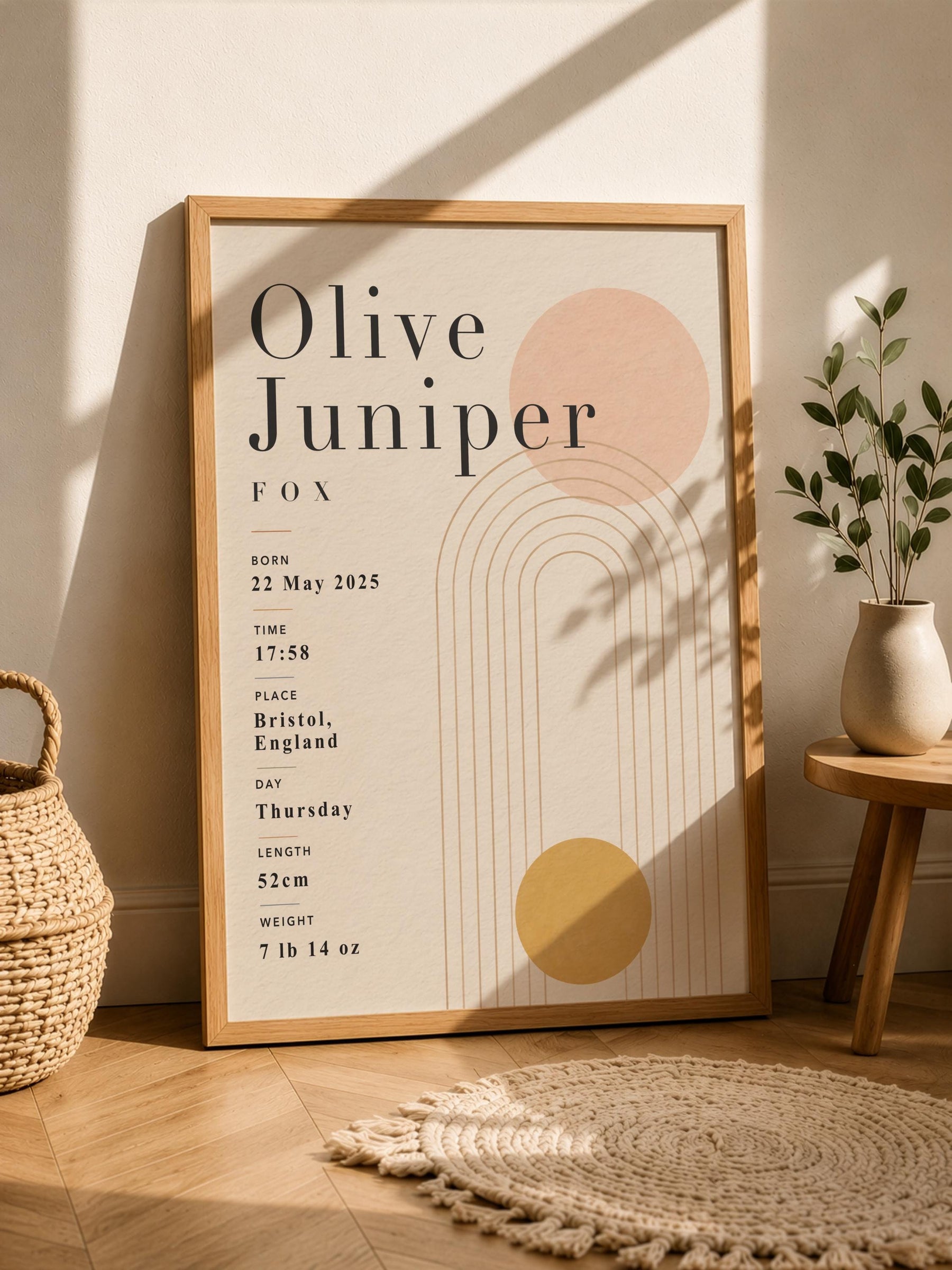 Personalised Birth Record Print | Modern Nursery Wall Art | Framed or Unframed