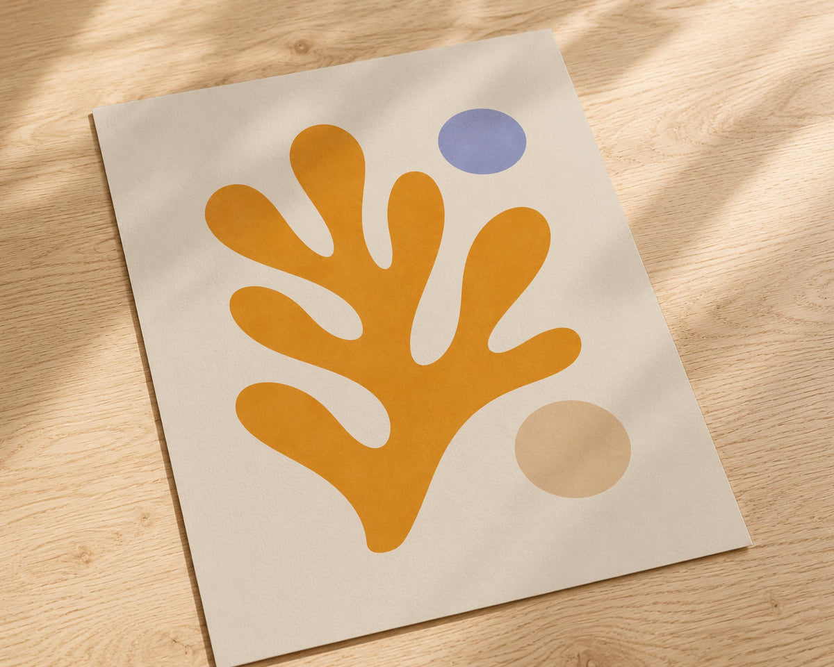 Yellow Coral Abstract Print | Minimalist Coastal Mediterranean Wall Art (Framed or Unframed)