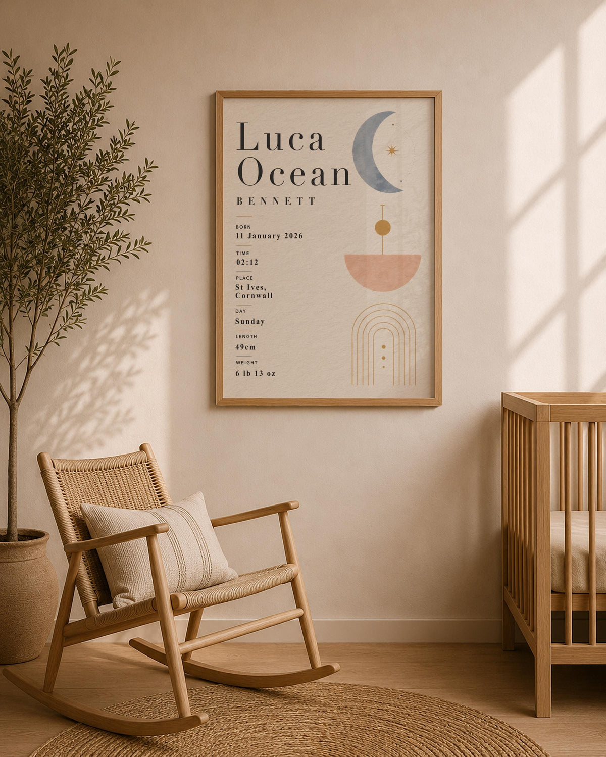 Personalised Celestial Birth Record Print | Modern Nursery Wall Art | Framed or Unframed