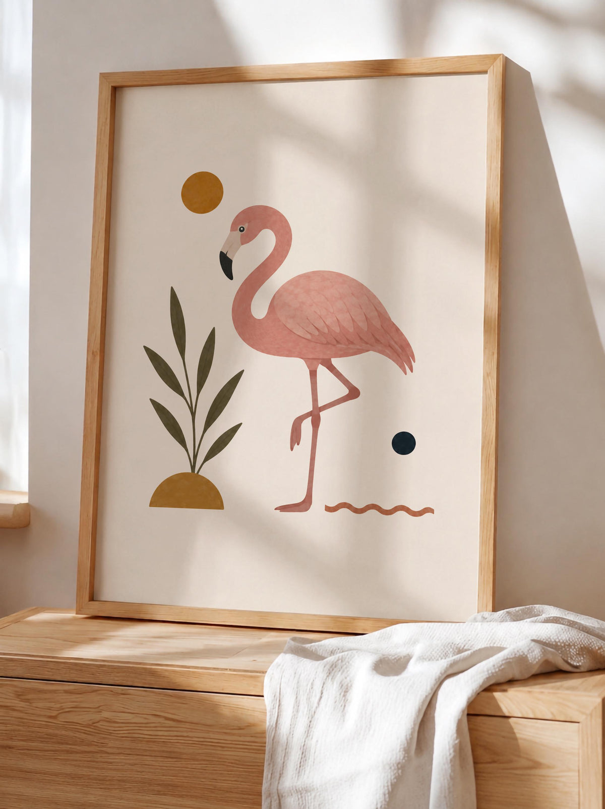 Personalised Flamingo Nursery Print, Modern Playroom Tropical Bird Wall Art, Framed or Unframed Poster