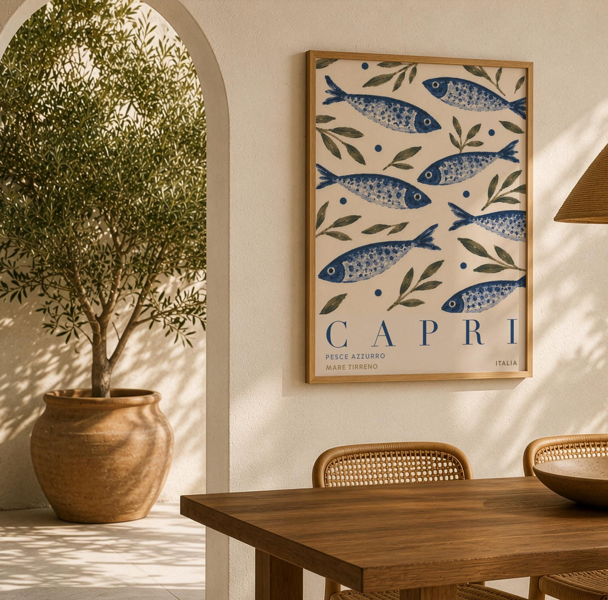 Capri Italy Fish Print | Hand-Painted Mediterranean Coastal Wall Art | Framed or Unframed