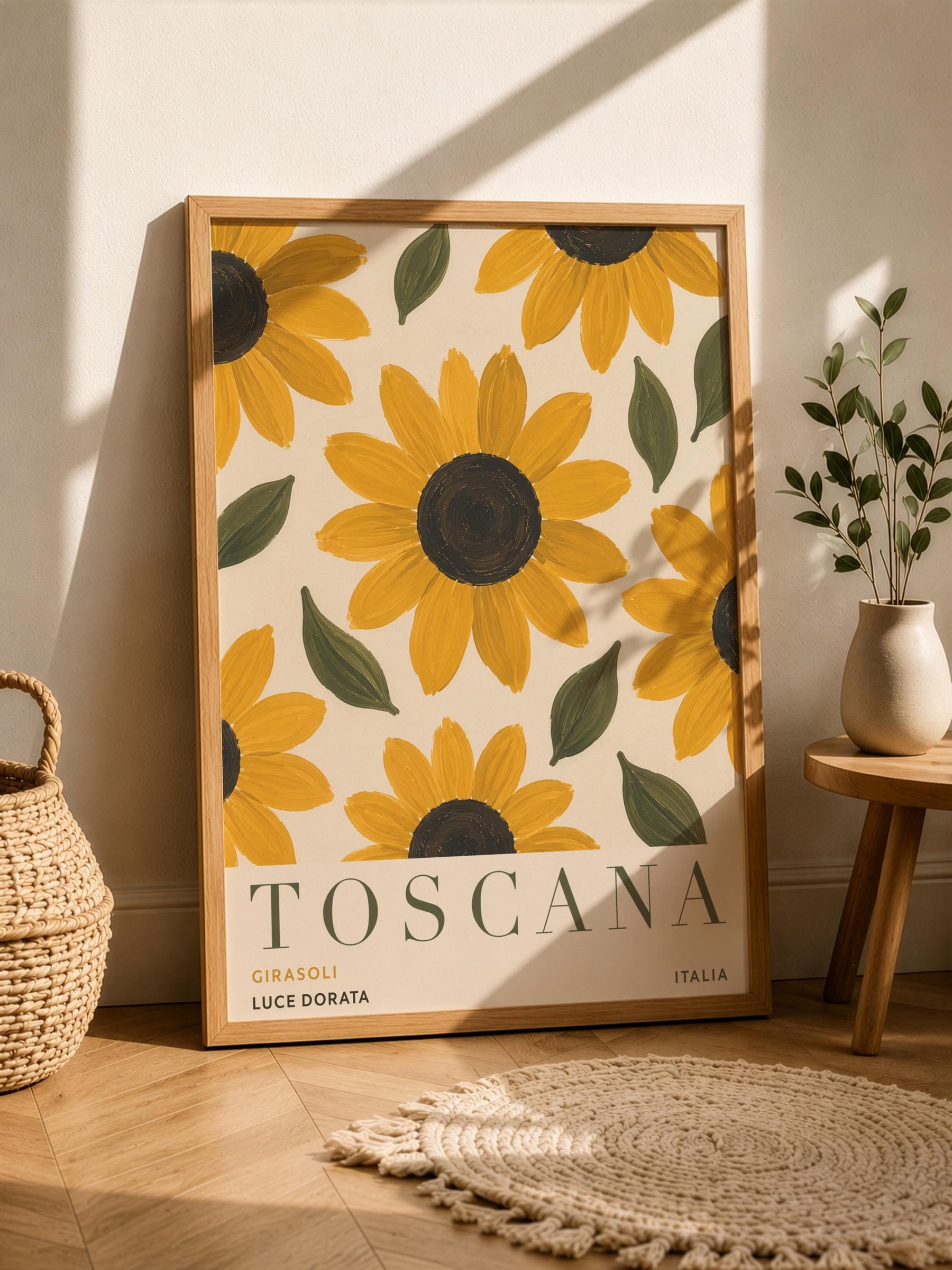 Tuscany Sunflower Print | Hand-Painted Italian Countryside Wall Art | Framed or Unframed