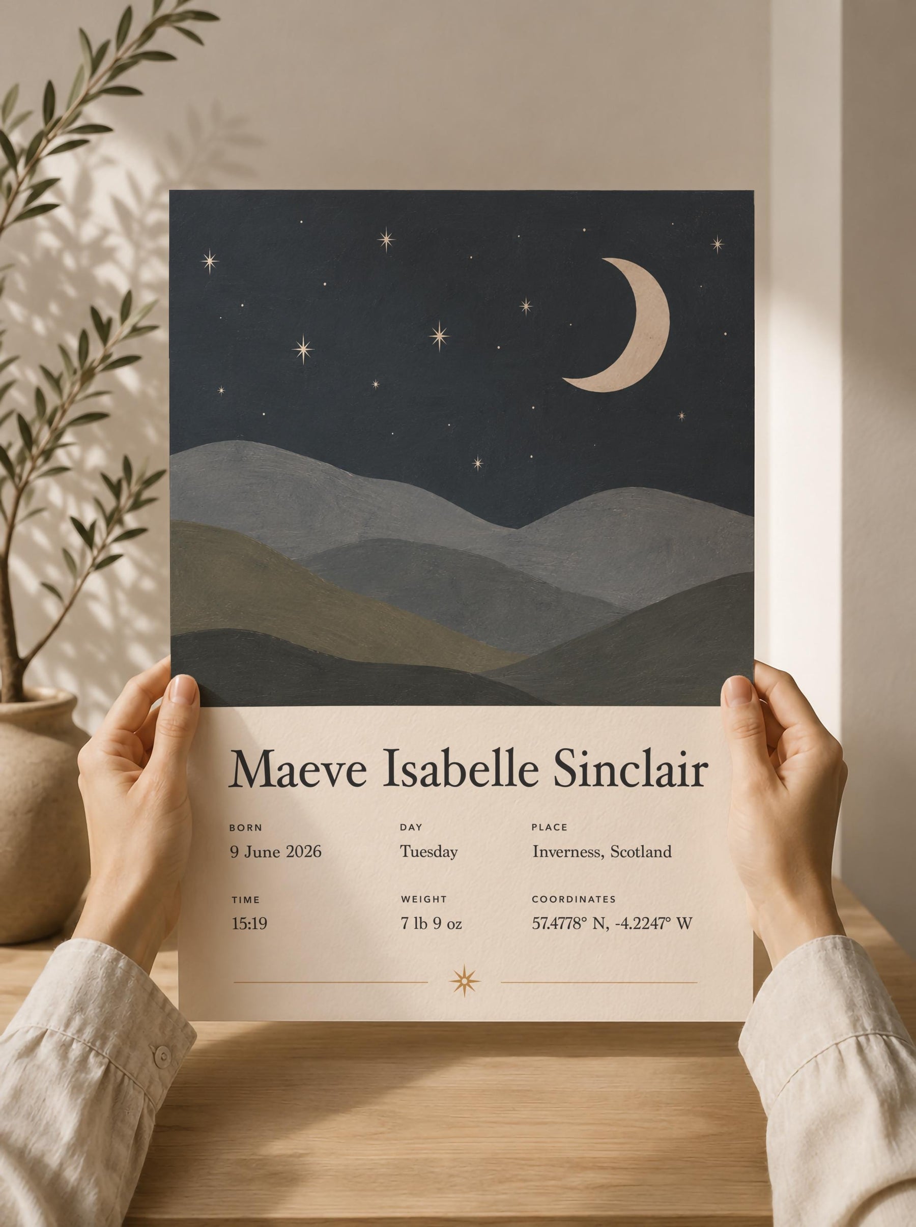 Personalised Moon Stars Birth Story Print | Custom Nursery Wall Art | Framed or Unframed