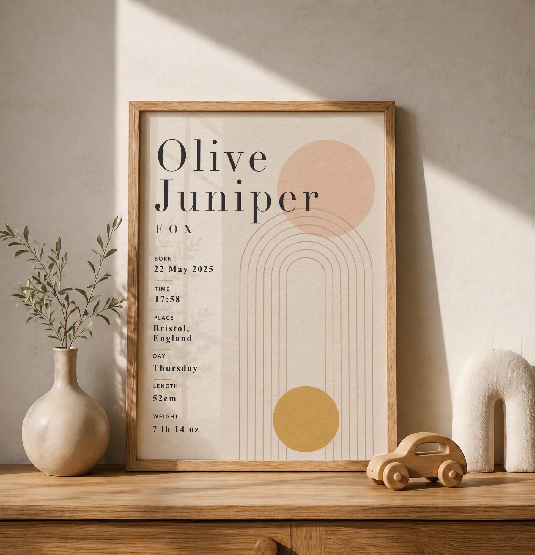 Personalised Birth Record Print | Modern Nursery Wall Art | Framed or Unframed