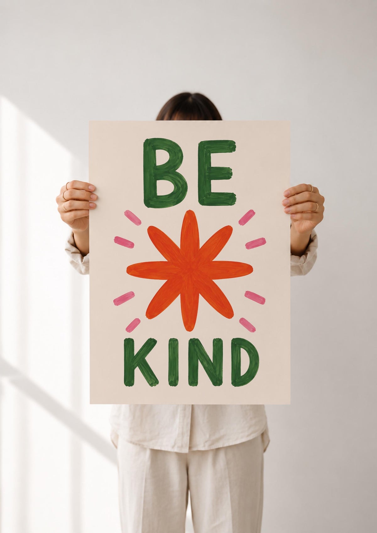 Hand-Painted Be Kind Art Print | Colourful Star Flower Wall Decor | Framed or Unframed