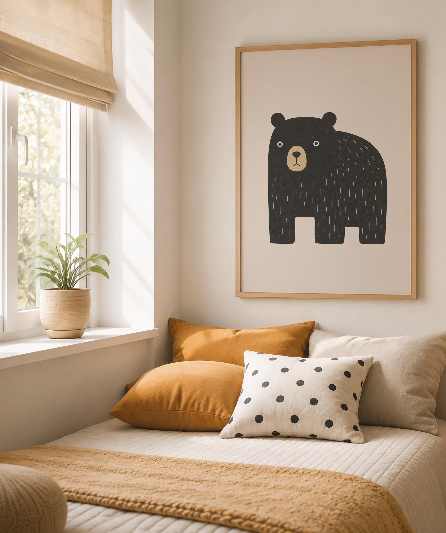 Hand-Painted Bear Wall Art Print | Scandinavian Woodland Nursery Decor | Framed or Unframed