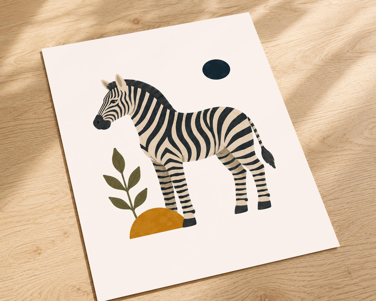 Personalised Zebra Nursery Print, Modern Playroom Safari Animal Wall Art, Framed or Unframed Poster