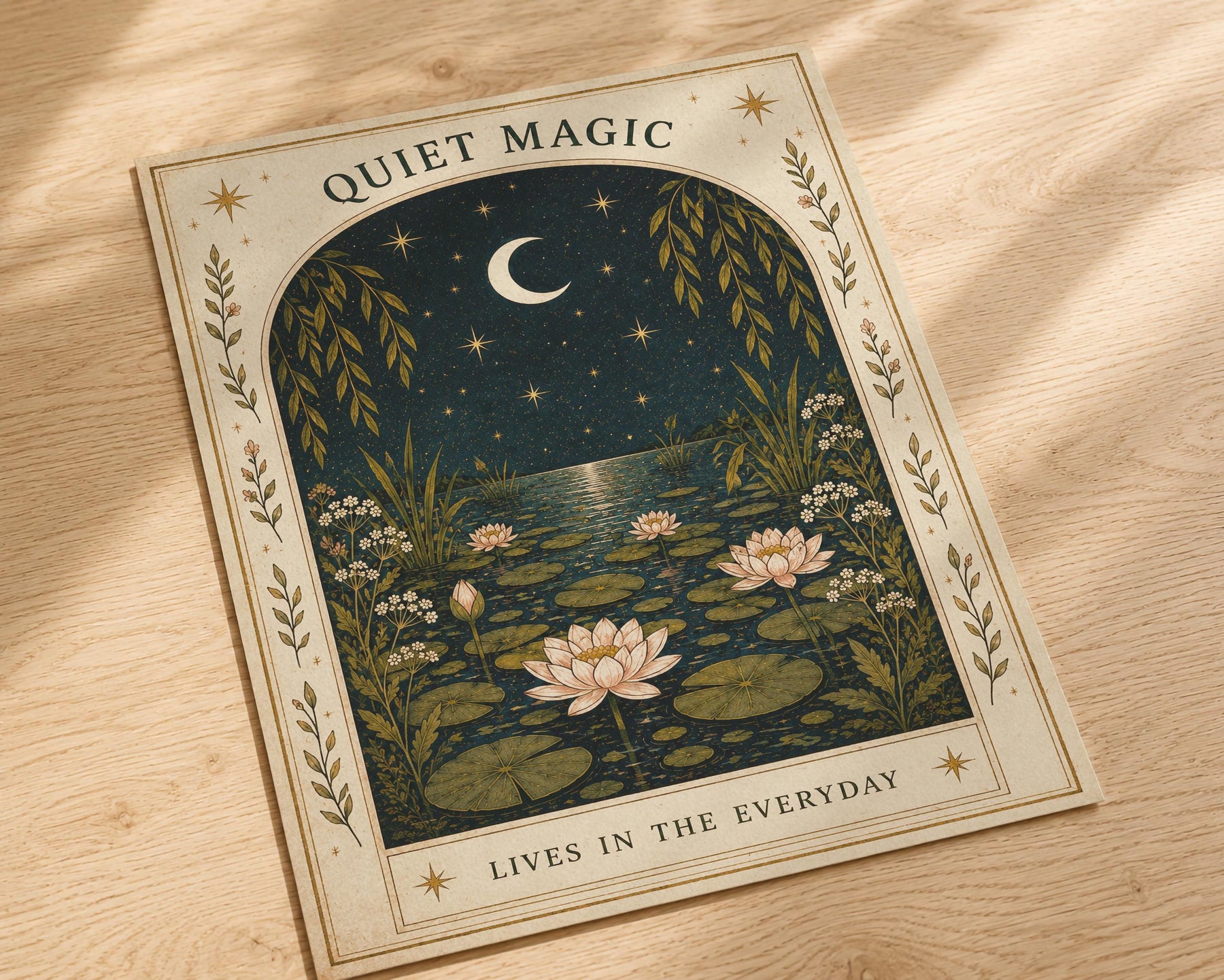 Quiet Magic Print | Celestial Nursery Wall Art, Botanical Folk Art Illustration, Framed or Unframed