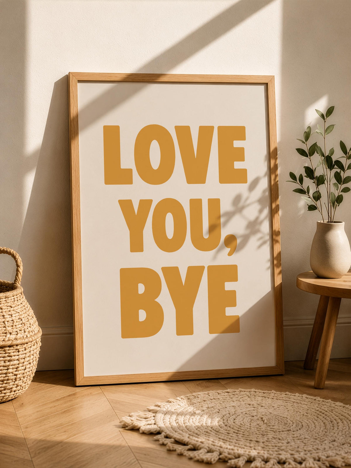 Love You, Bye Typography Print | Modern Hand-Painted Wall Art | Framed or Unframed