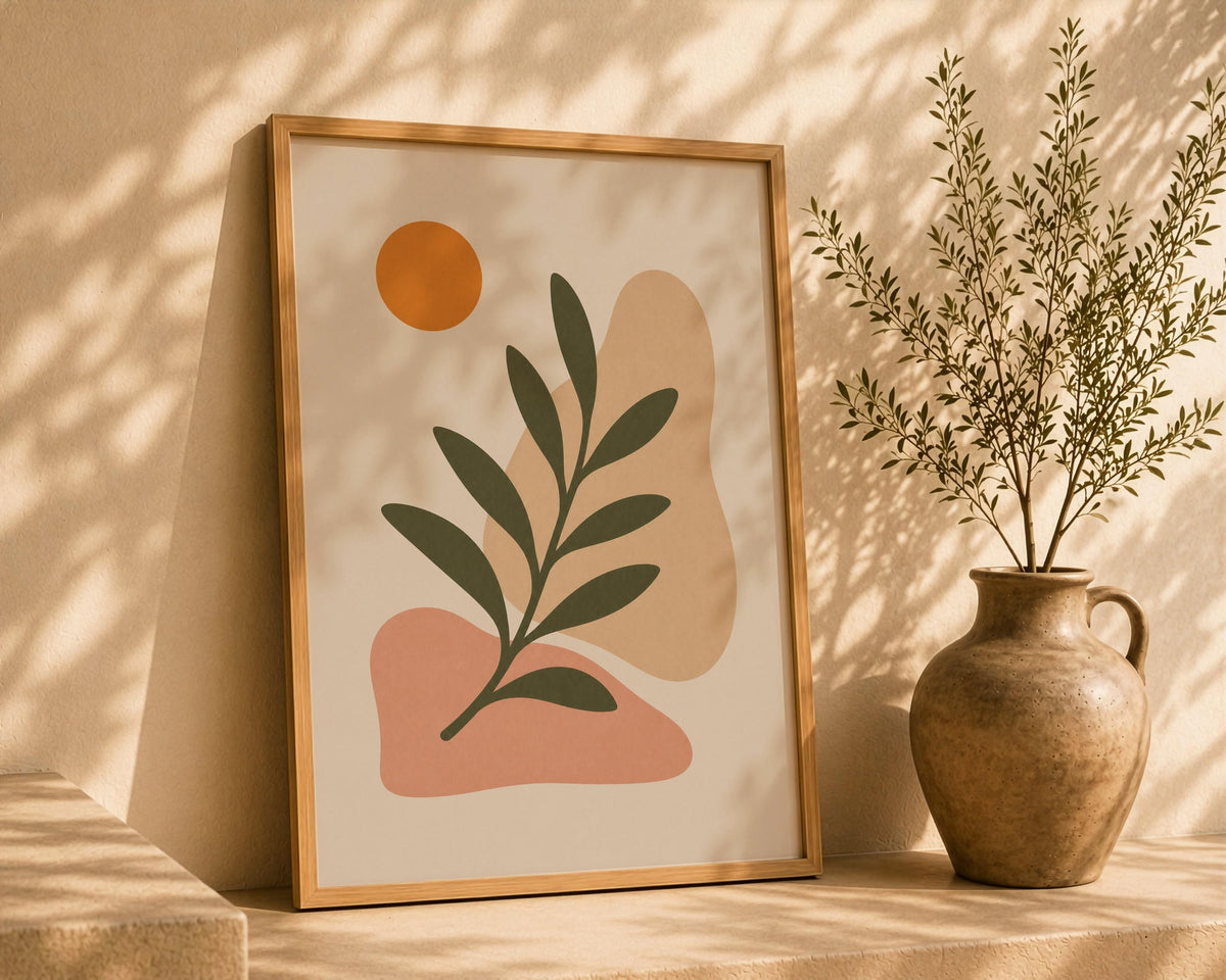 Botanical Abstract Print | Terraforma Minimalist Leaf Wall Art, Mediterranean Decor | Framed or Unframed