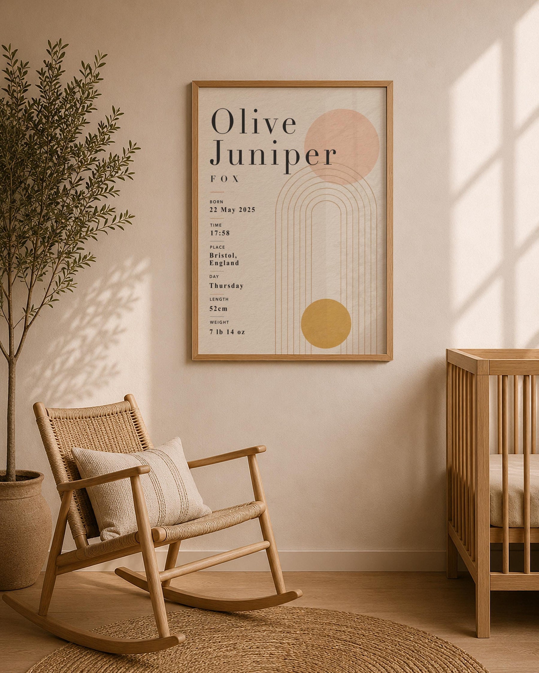Personalised Birth Record Print | Modern Nursery Wall Art | Framed or Unframed