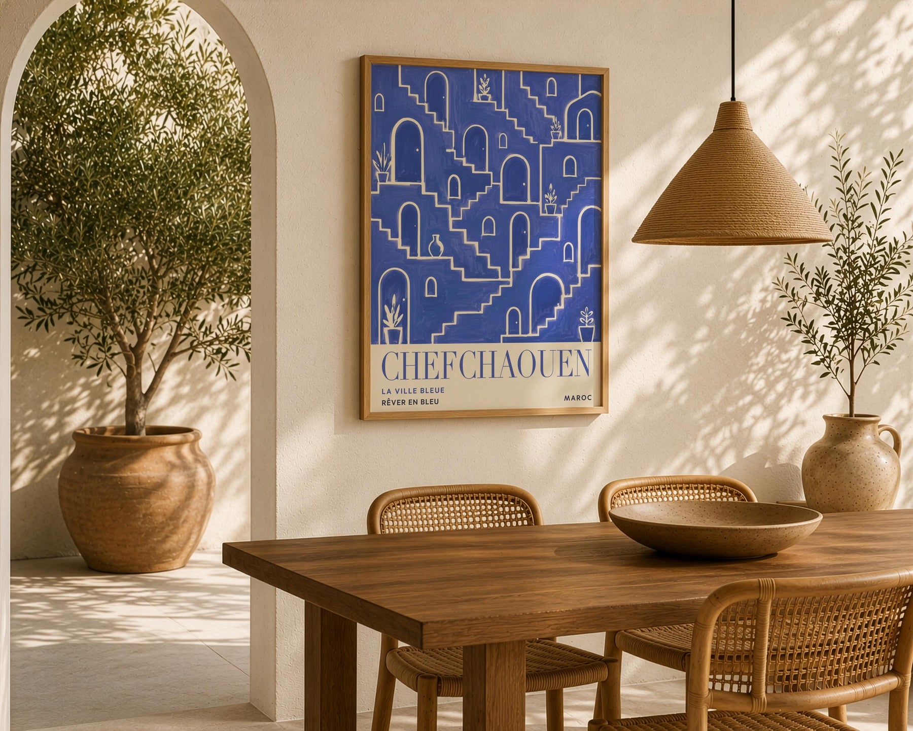 Chefchaouen Morocco Travel Poster | Blue City Wall Art, Mediterranean Decor | Framed or Unframed