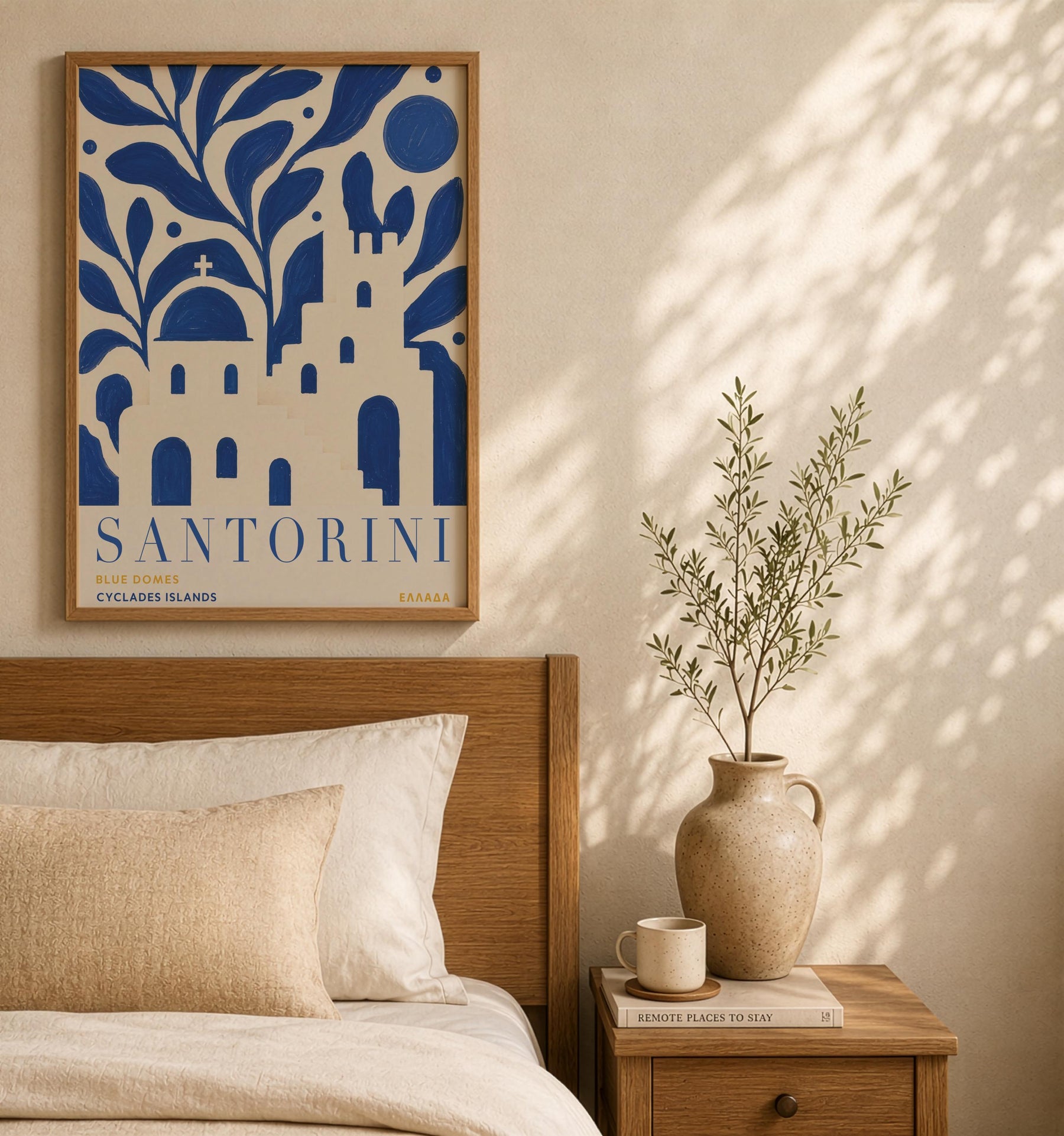 Santorini Blue Domes Print | Greek Island Travel Poster, Cyclades Illustration | Framed or Unframed