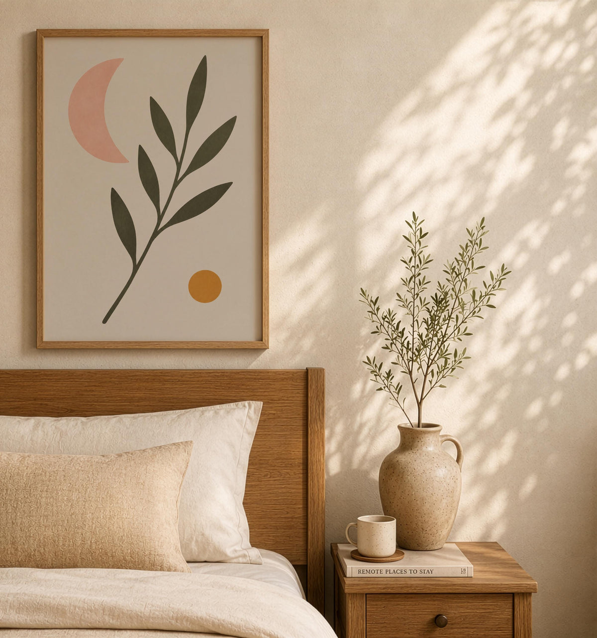 Luna Botanical Crescent Moon Print | Minimalist Scandinavian Wall Art | Framed or Unframed