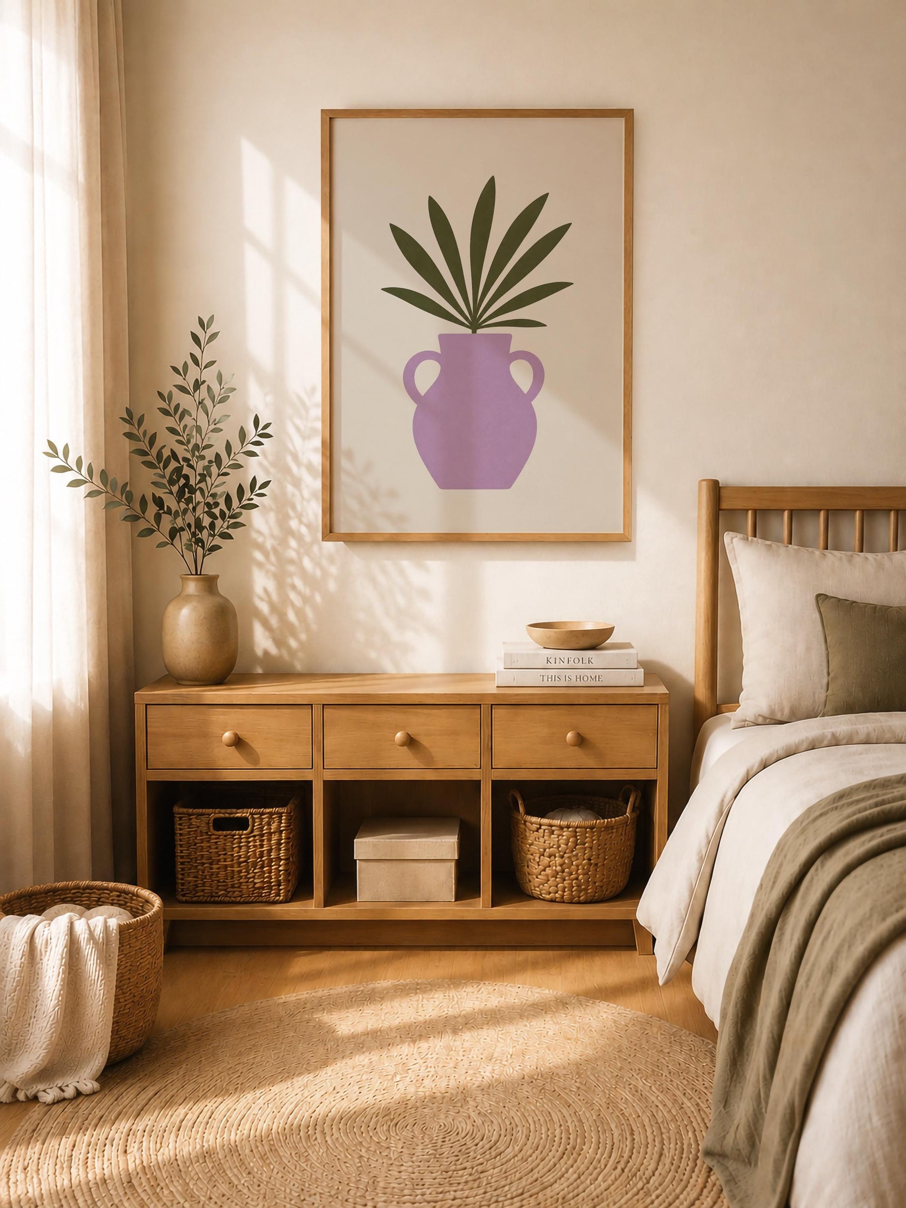 Palmera Palm Frond Vase Print | Modern Botanical Wall Art | Framed or Unframed