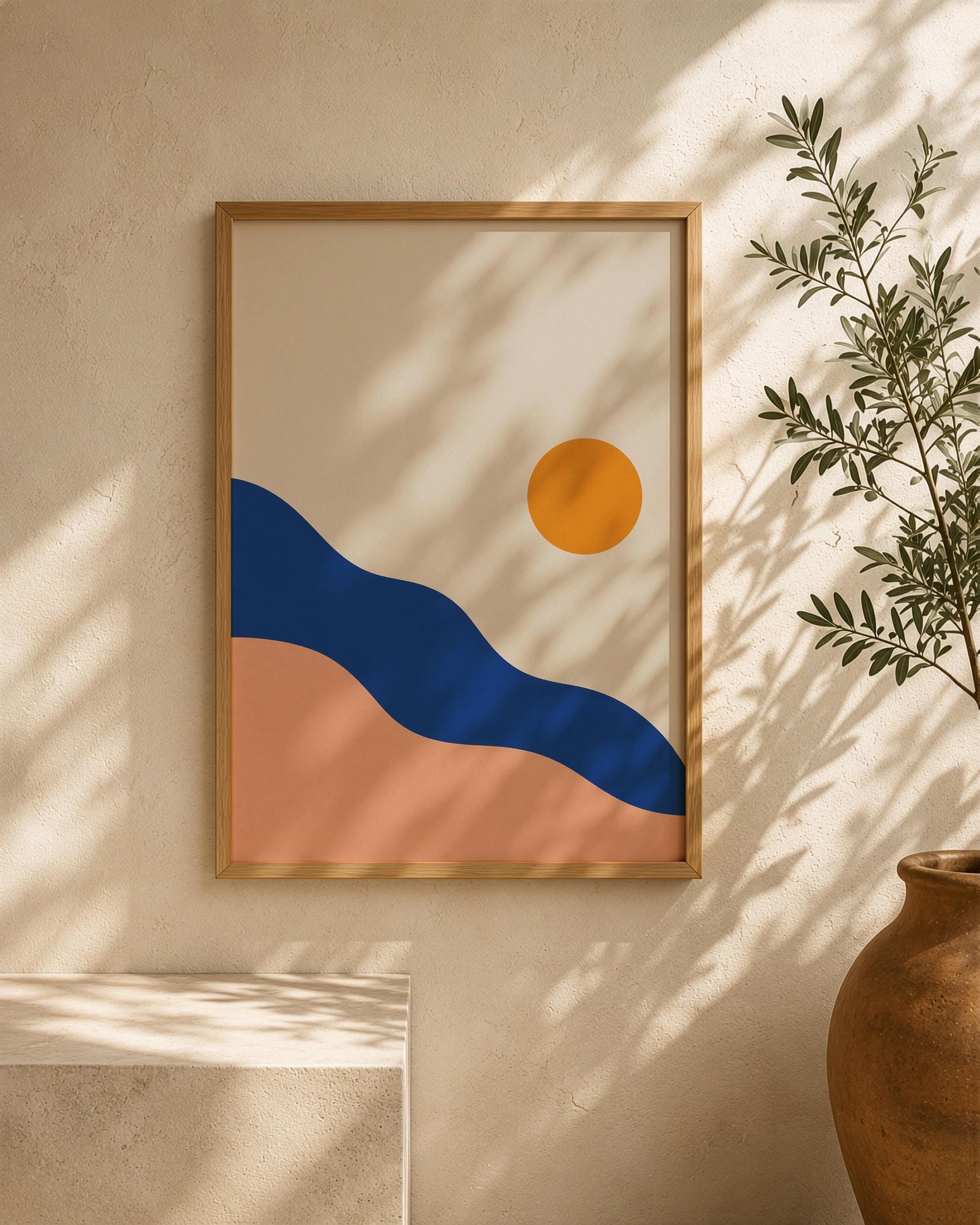 Solstice Abstract Landscape Print | Minimalist Sun Wall Art, Mediterranean Decor | Framed or Unframed
