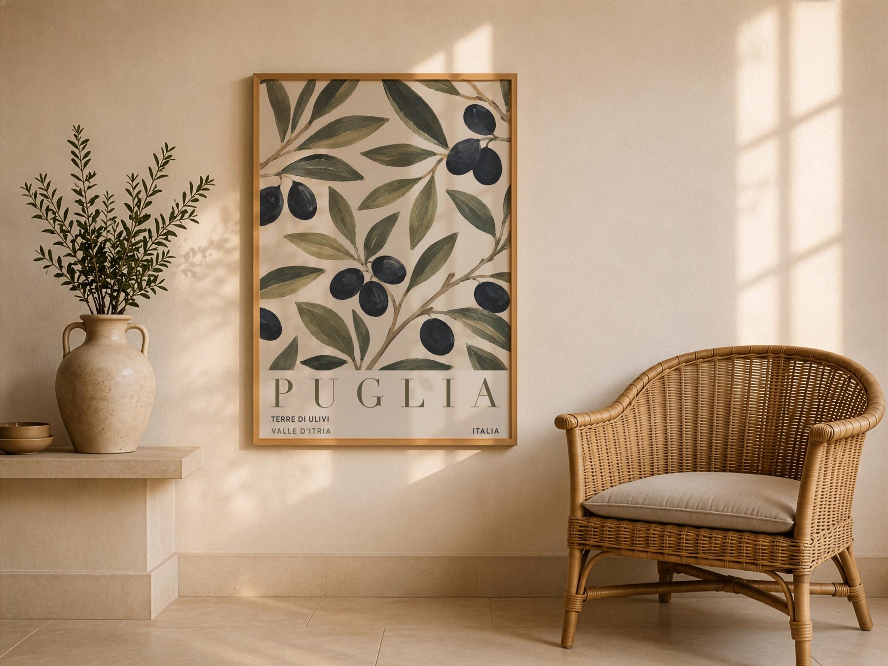 Puglia Olive Branch Print | Italian Botanical Travel Poster | Framed or Unframed