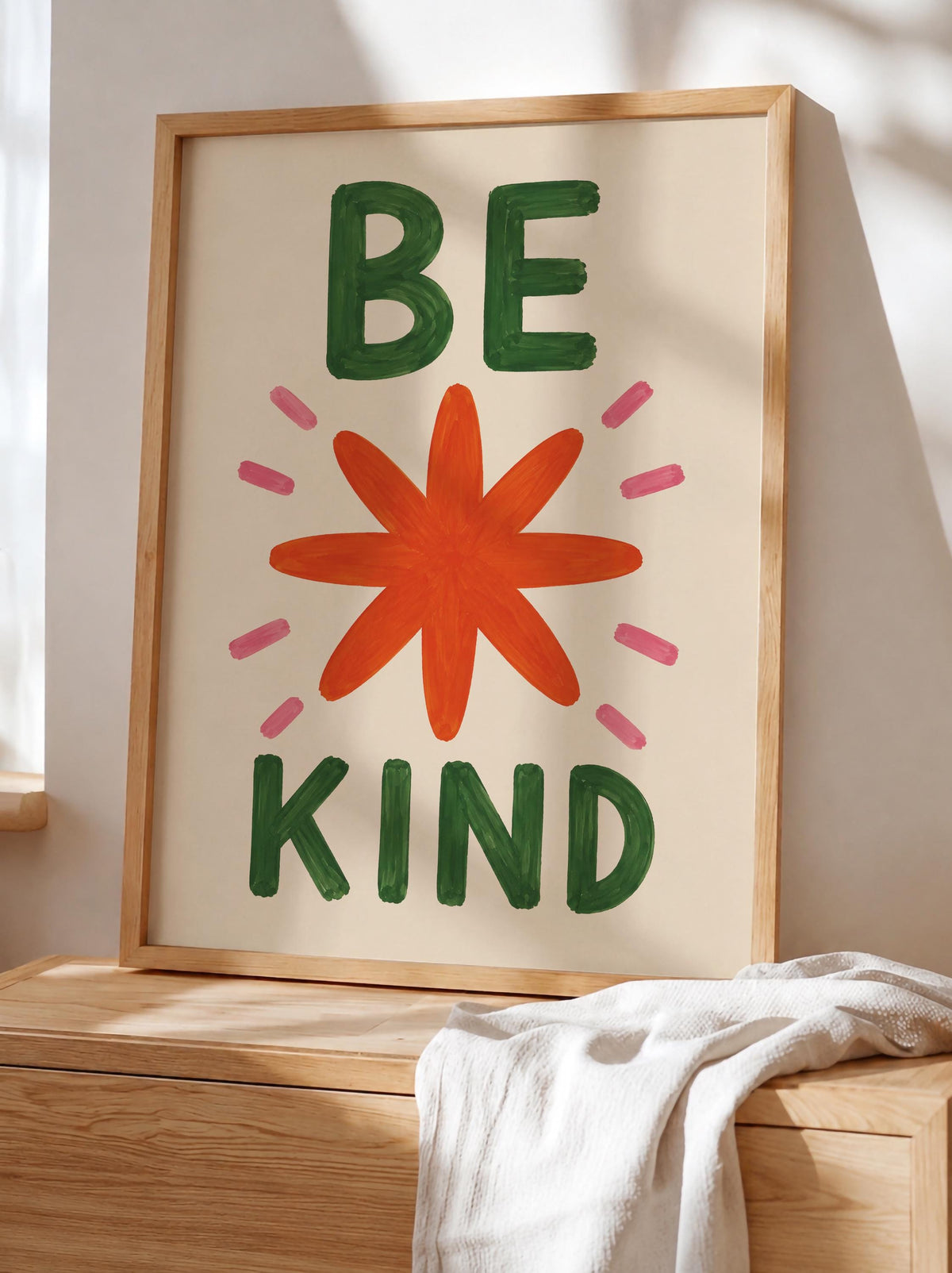 Hand-Painted Be Kind Art Print | Colourful Star Flower Wall Decor | Framed or Unframed