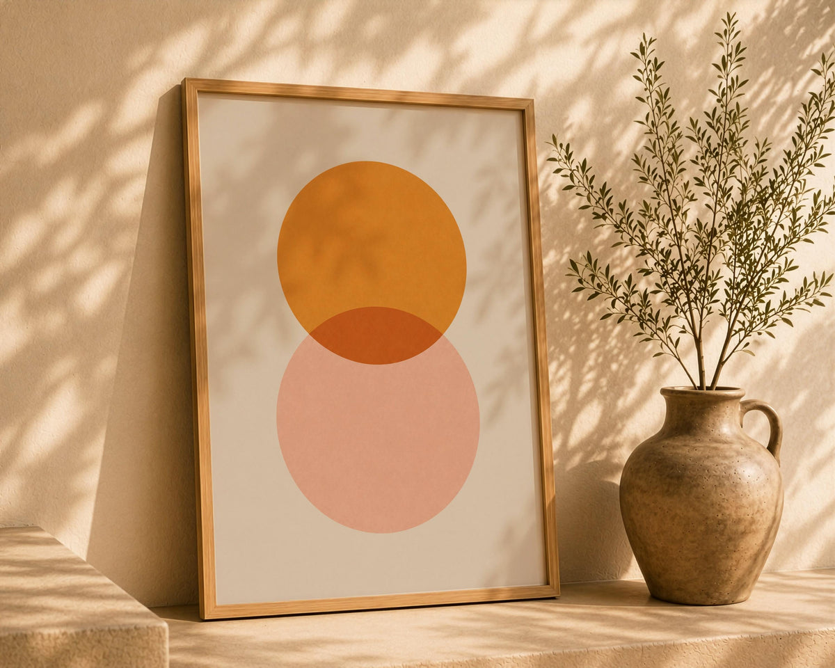 Eclipse Overlapping Circles Print | Minimalist Geometric Wall Art, Modern Abstract Poster | Framed or Unframed