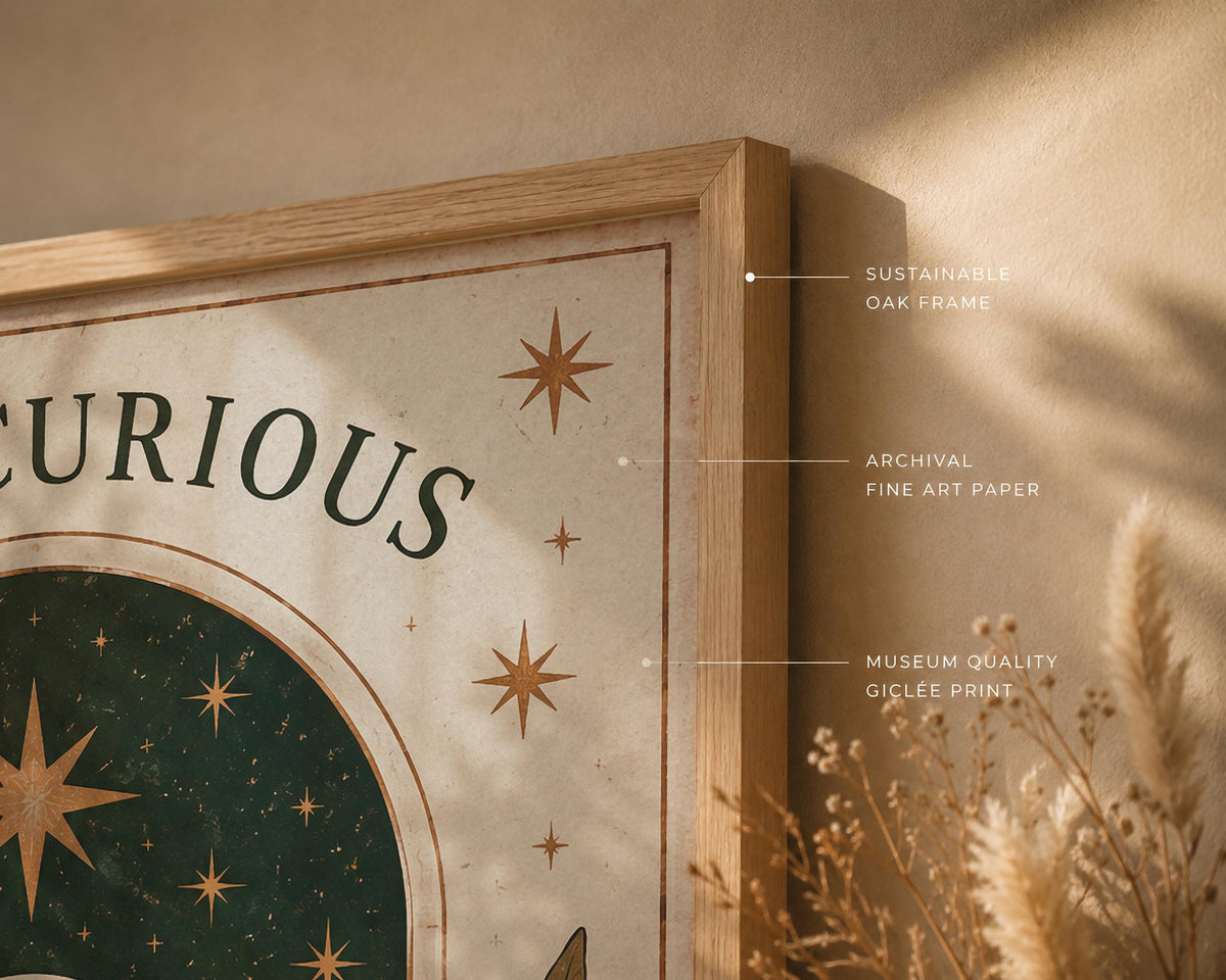 Stay Curious Folk Art Print | Celestial Nursery Wall Art, Botanical Illustration, Framed or Unframed
