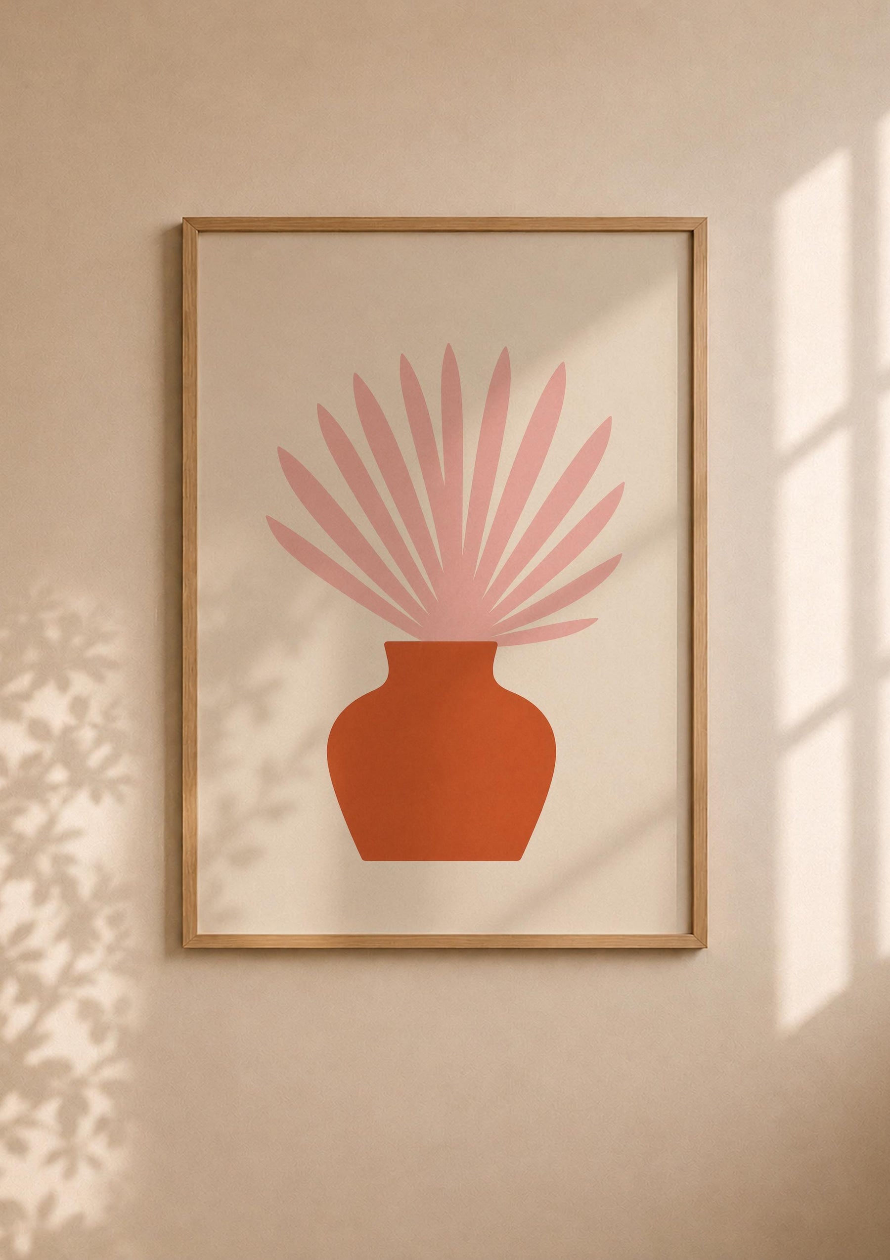 Botanical Vase Print | Ventaglio Pink Fan Palm, Mediterranean Wall Art | Framed or Unframed